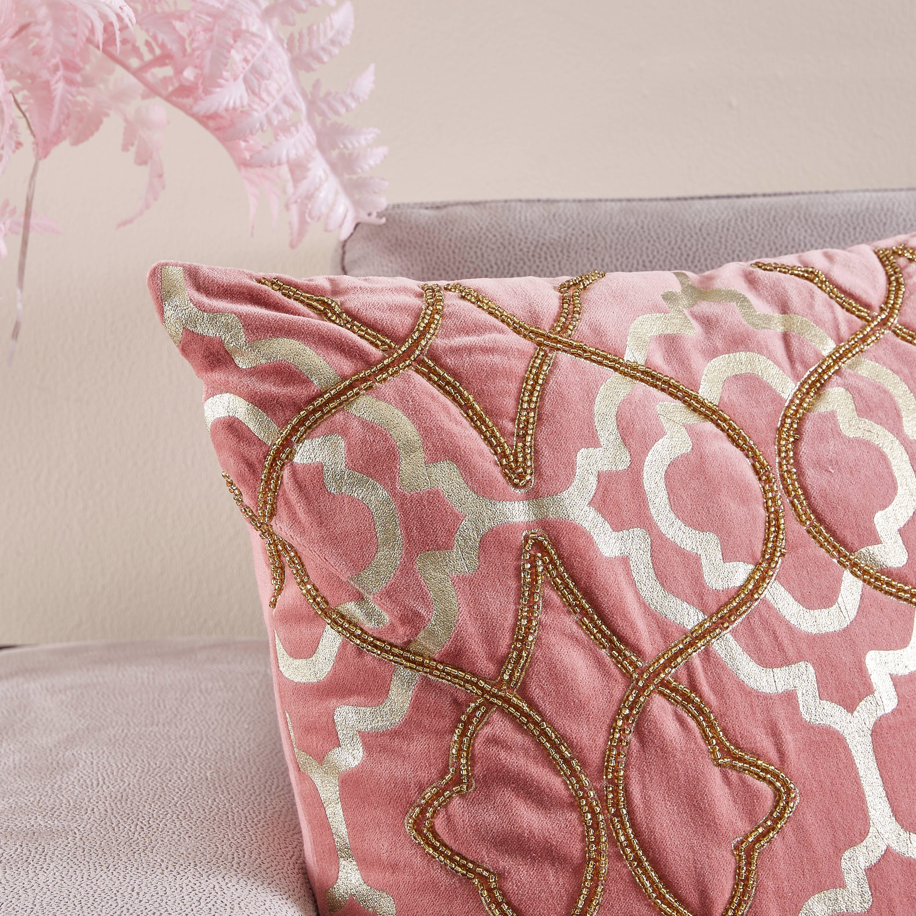 Boutique Eliza Foil Printed Cotton Velvet Filled Cushion - 45x45 cm-hbxlivingroom-furnishings-cushionsandcovers-filledcushions-image-2