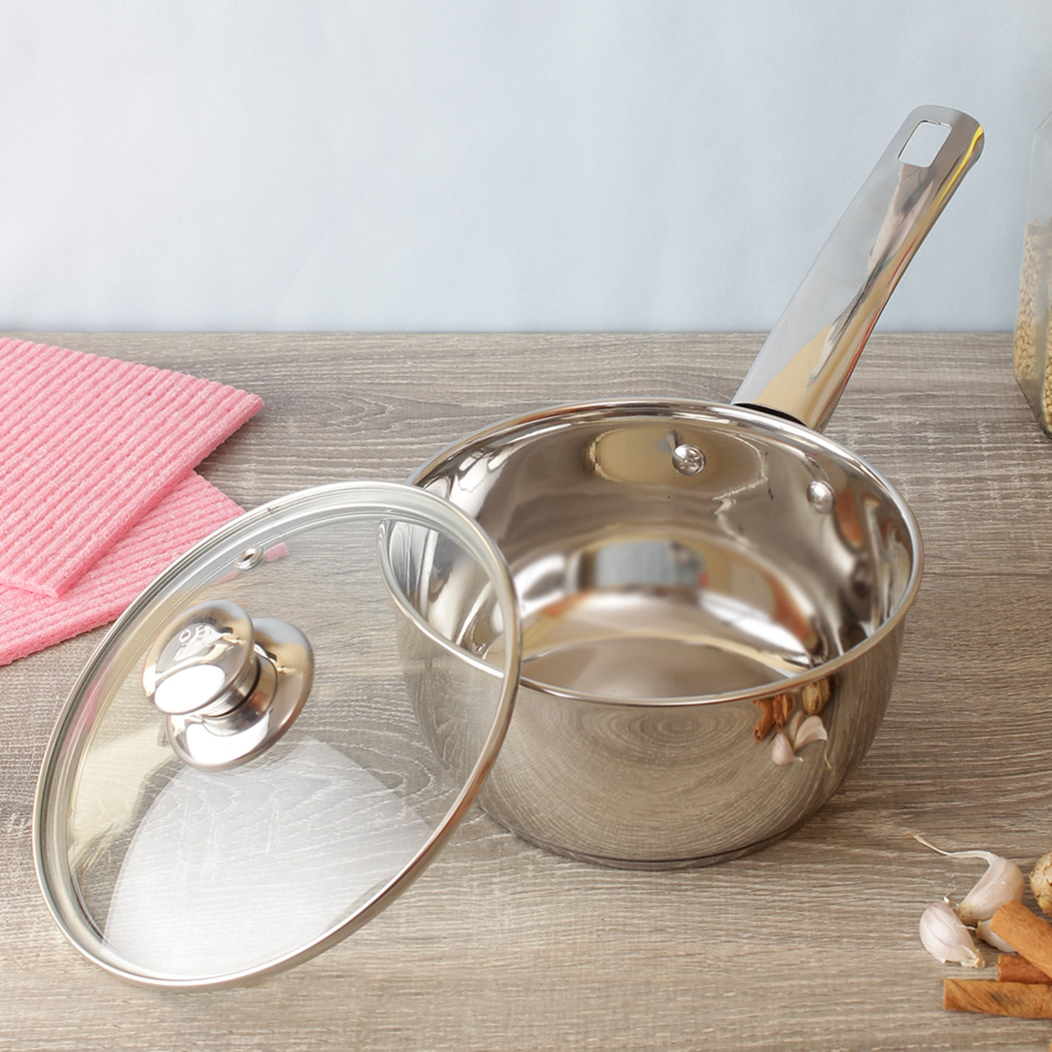 Stilo Stainless Steel Induction Saucepan with Glass Lid - 2.2 L-hbxkitchen-kitchenware-foodpreparation-image-1