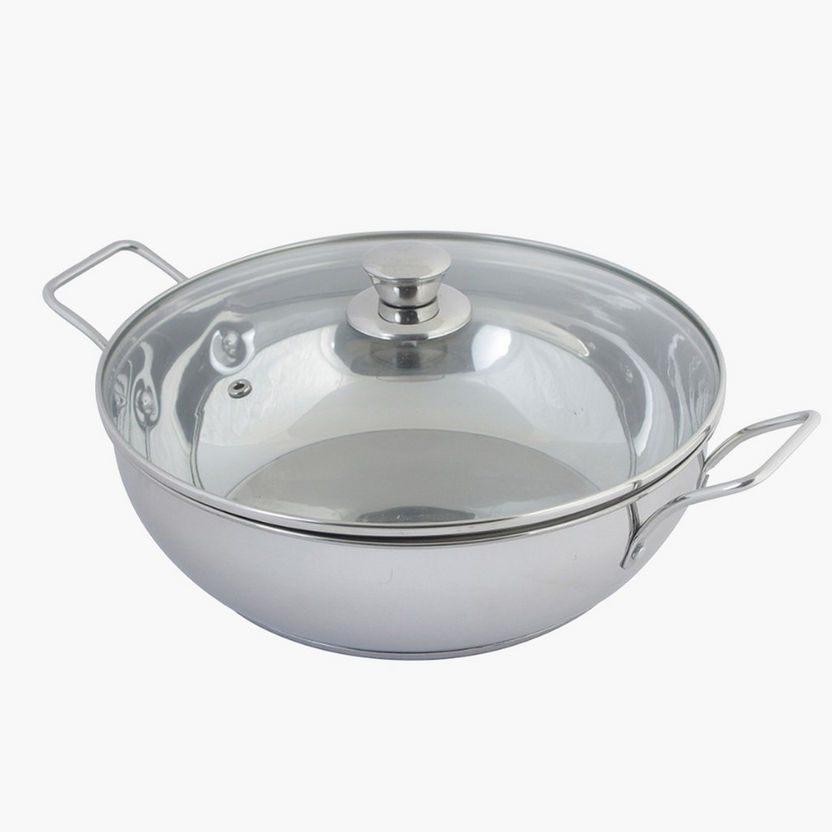 Stilo Stainless Steel Induction Wok with Glass Lid - 3 L-Cookware-image-1