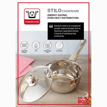 Stilo Stainless Steel Induction Wok with Glass Lid - 3 L