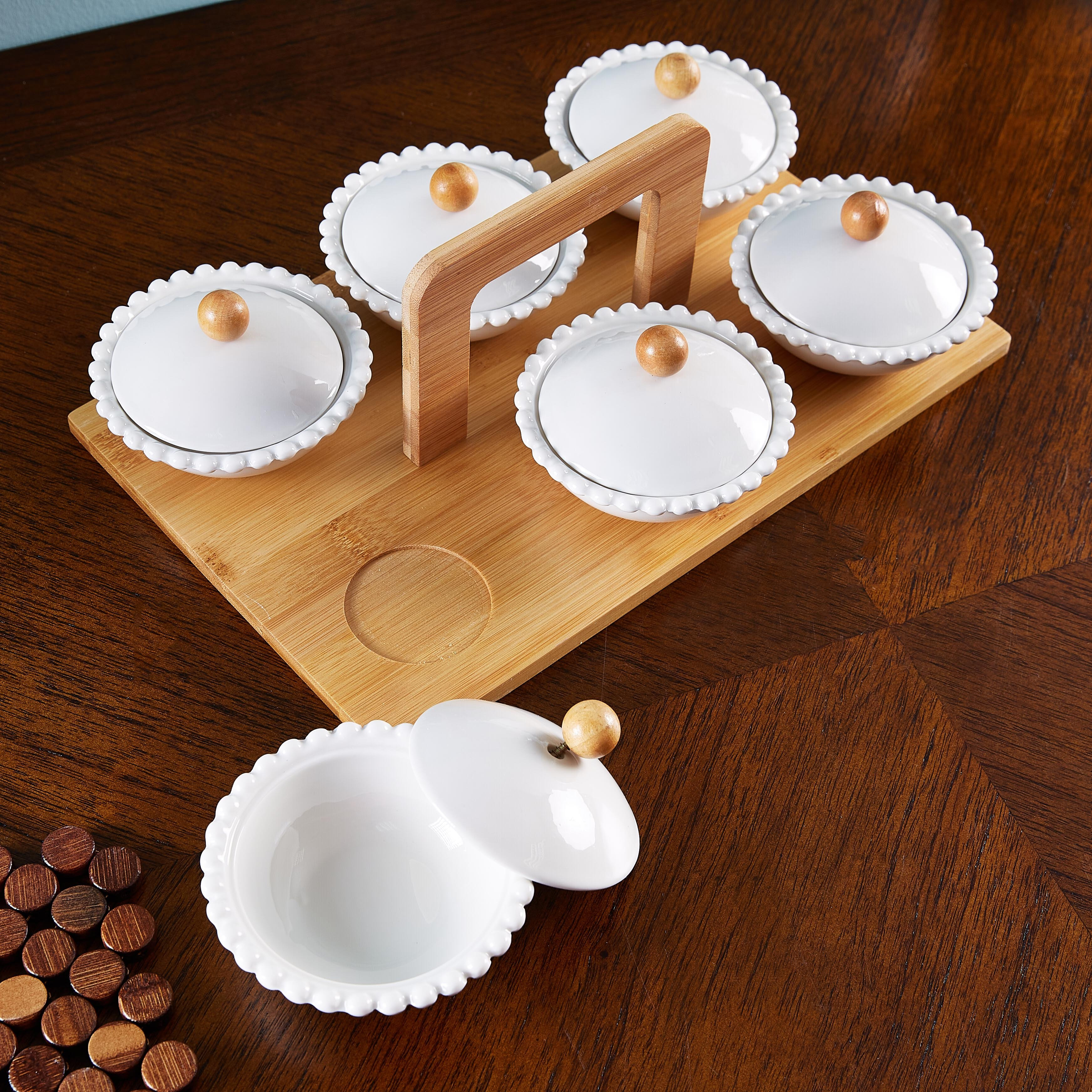 طقم تقديم بطبعات مع صينية خشبيّة من أوكايجن - 6 قطع-hbxhomeware-hbxkitchen-image-1