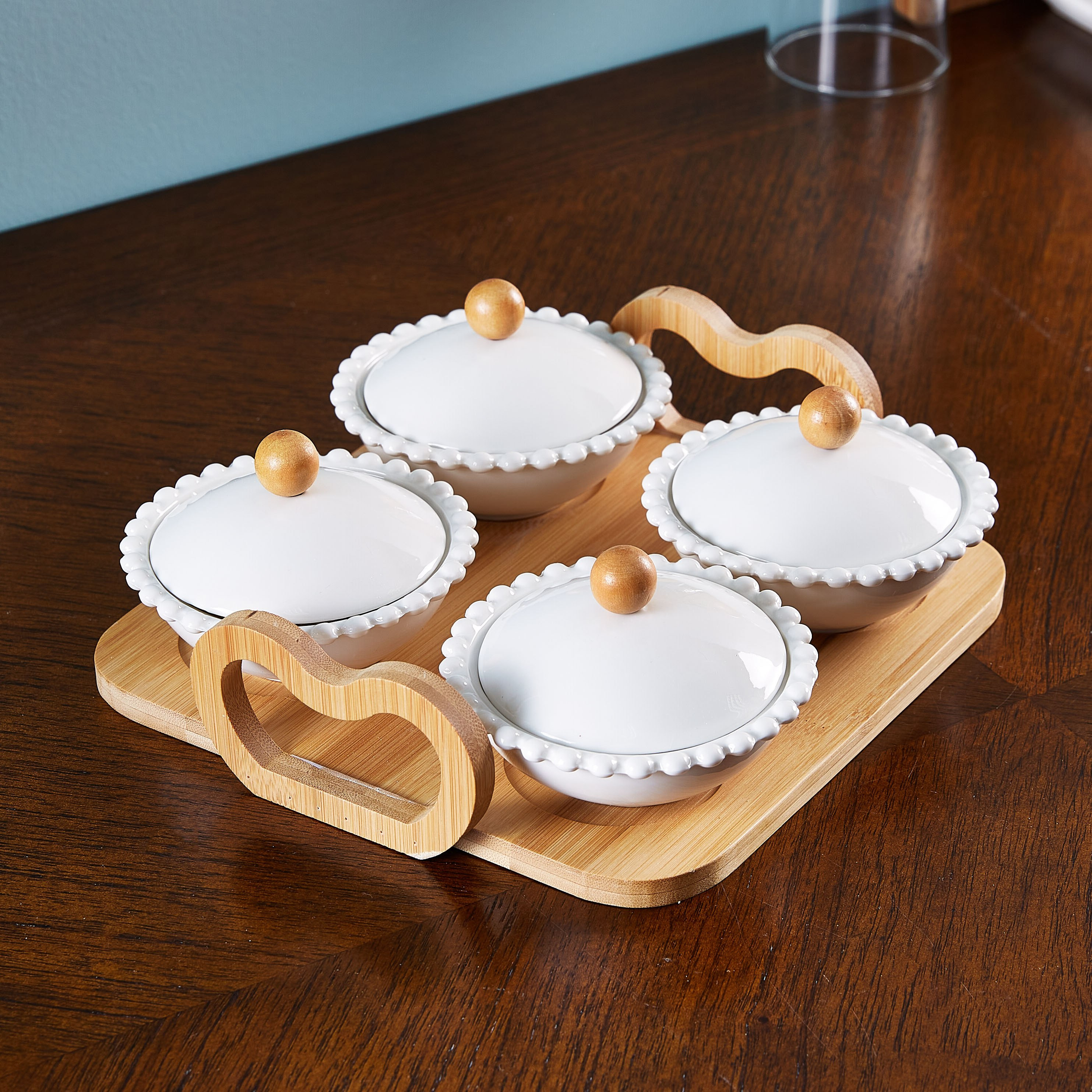 طقم تقديم بطبعات مع صينية خشبيّة من أوكايجن - 4 قطع-hbxhomeware-hbxkitchen-image-1