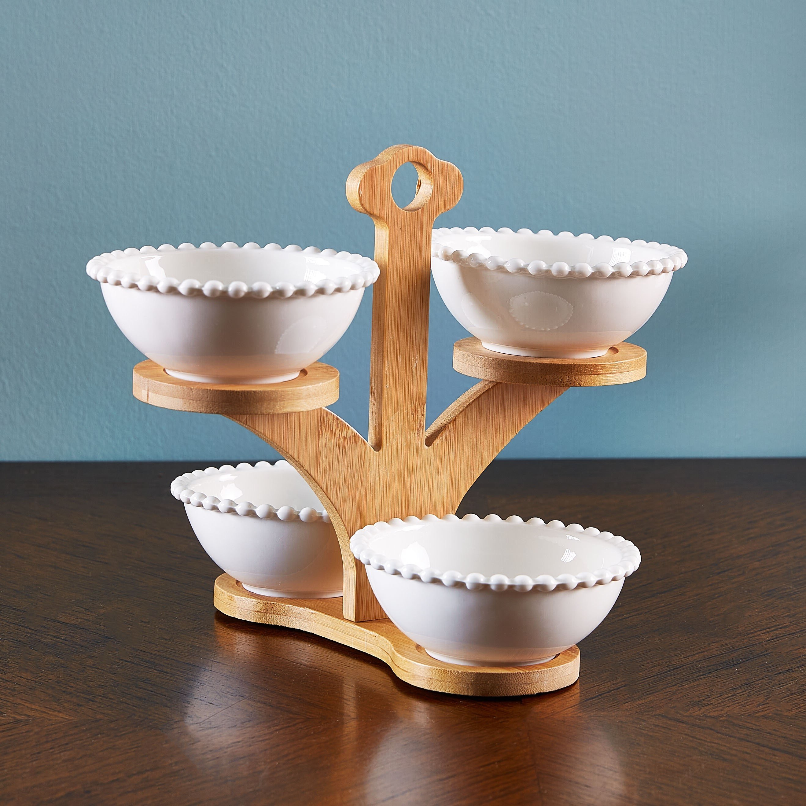 طقم أوعية تقديم بطابقين وحامل خشبي من أوكايجن-hbxdecorandfurnishings-tabletop-serveware-image-1
