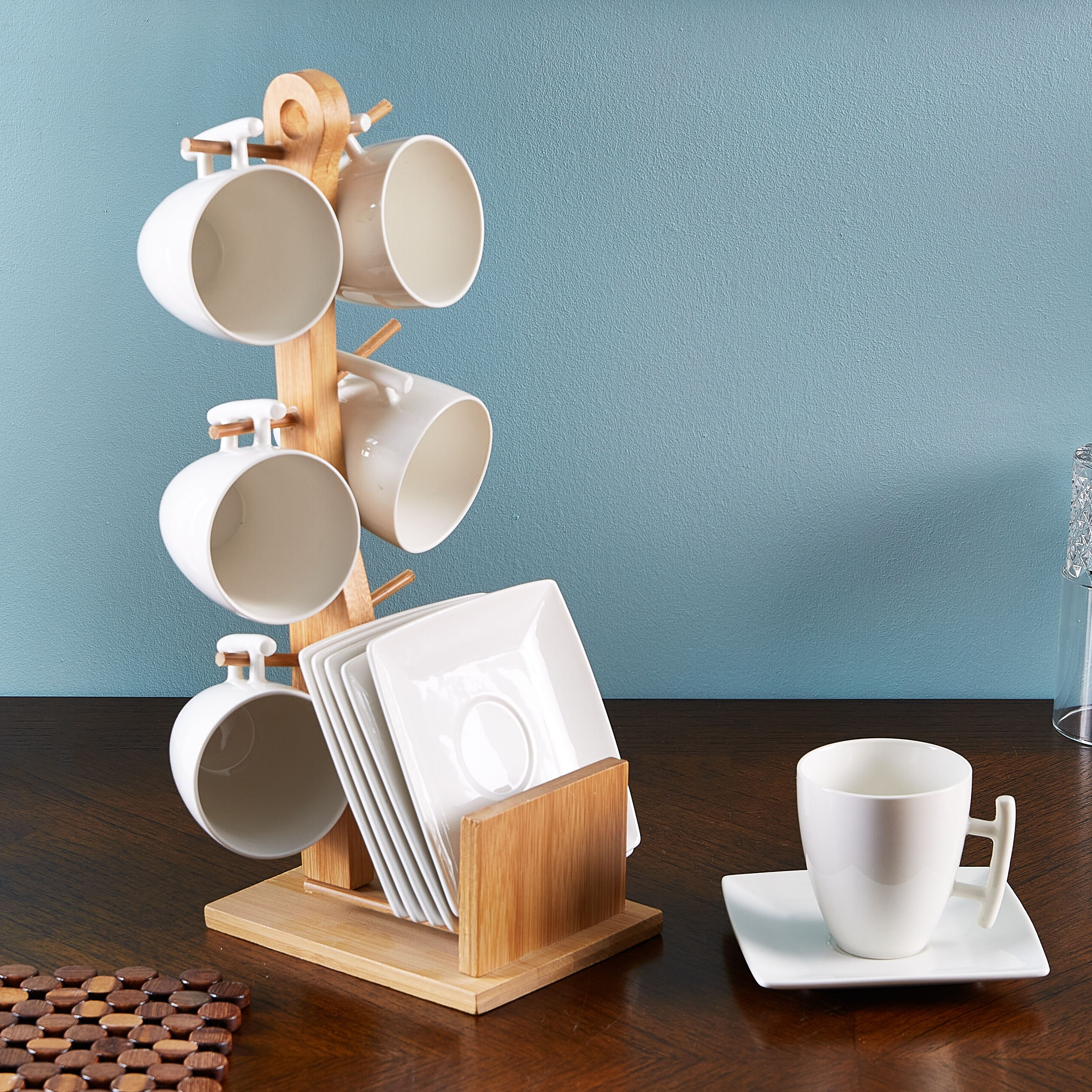 طقم فناجين بصحون مع حامل خشبي من أكوايجن - 12 قطعة-hbxhomeware-hbxkitchen-image-2