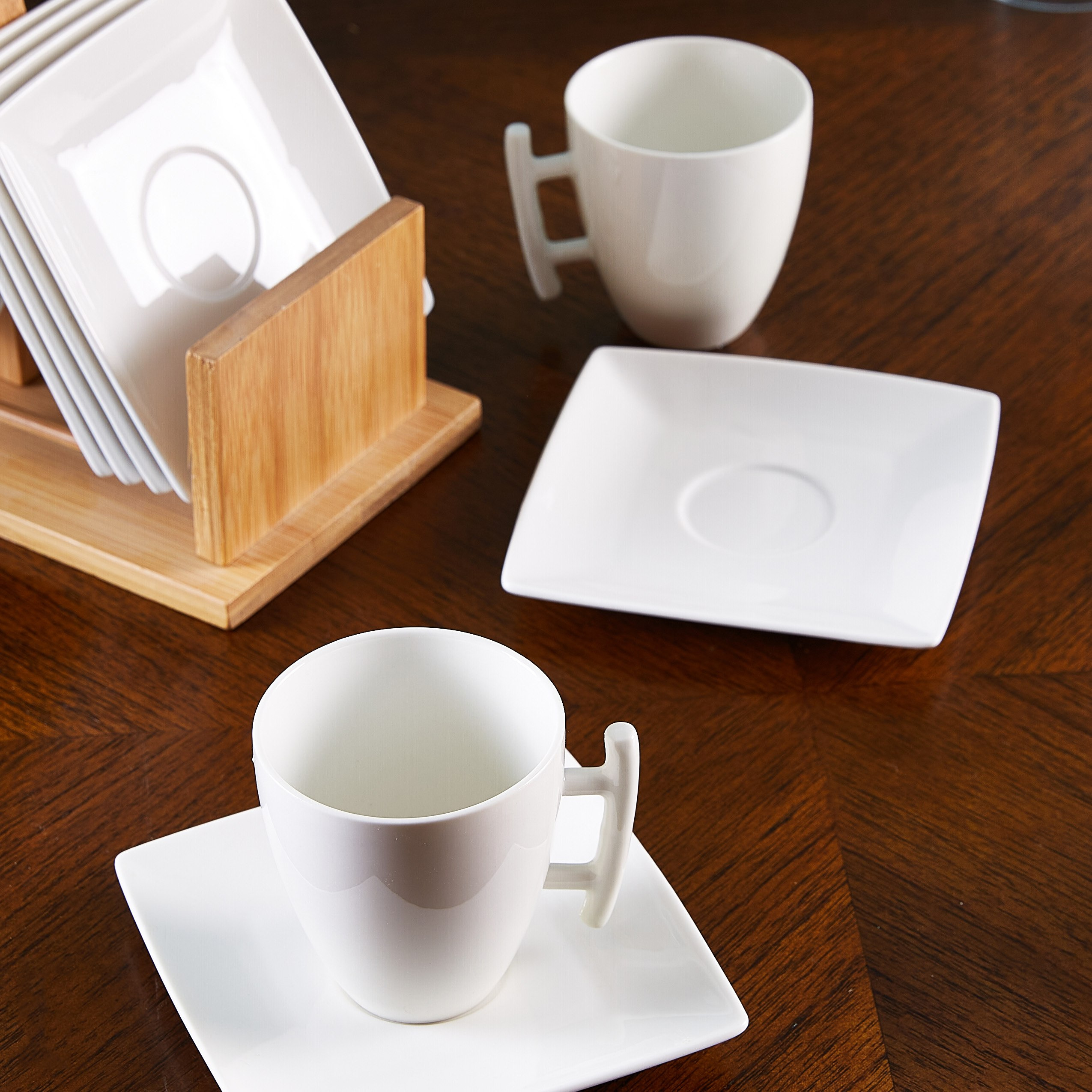 طقم فناجين بصحون مع حامل خشبي من أكوايجن - 12 قطعة-hbxhomeware-hbxkitchen-image-3