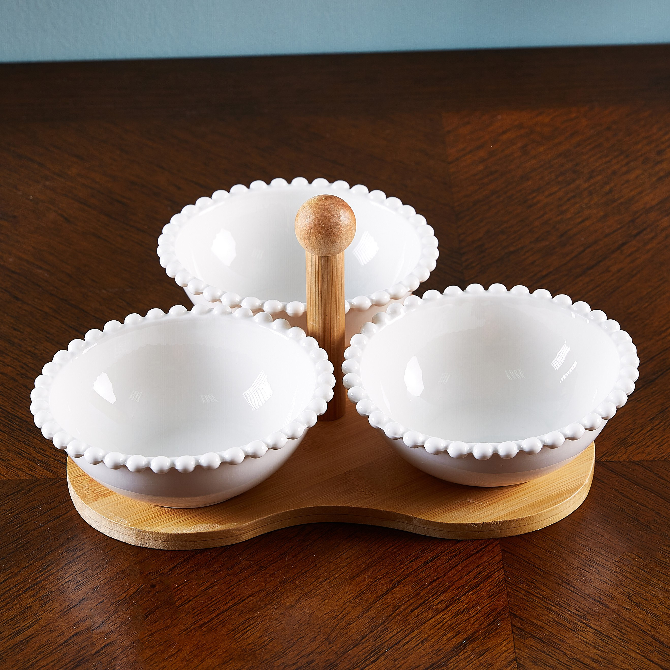 طقم تقديم بطبعات مع حامل خشبي من أوكايجن - 3 قطع-hbxdecorandfurnishings-tabletop-serveware-image-1