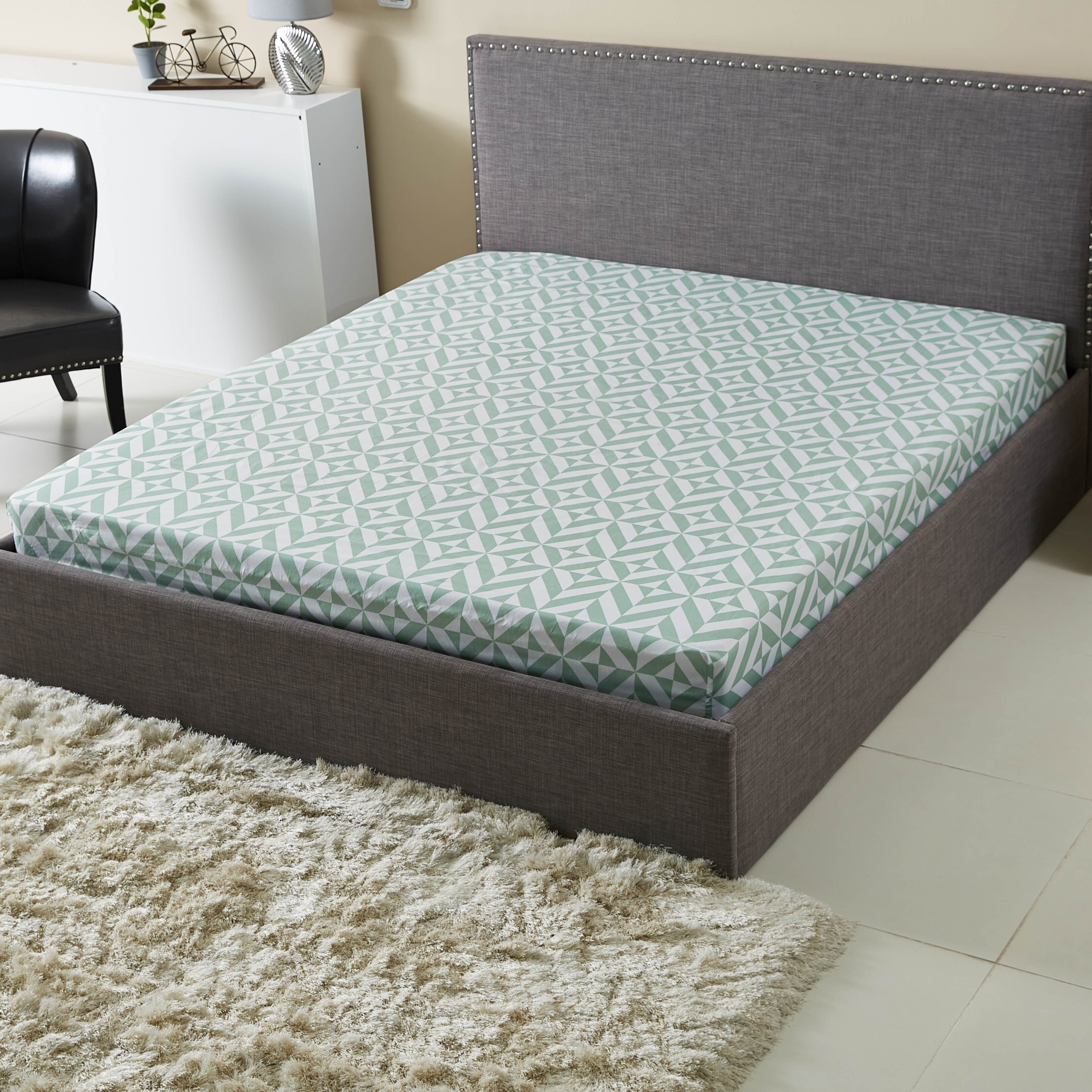 شرشف مطّاطي مقاس كينج بولي قطن بطبعات أتلانتا جايد - 180x200 سم-hbxhomeware-hbxbedroom-image-1