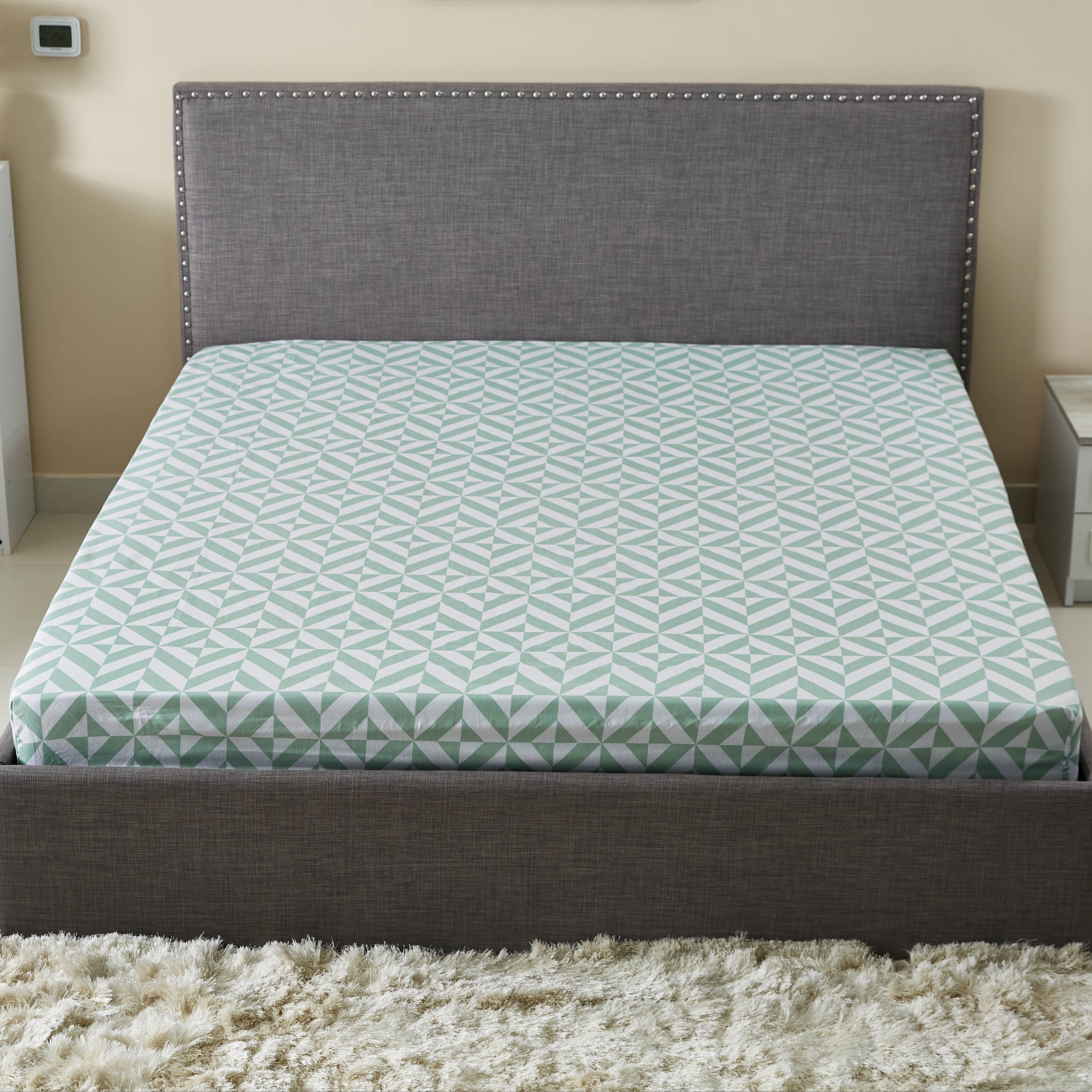 شرشف مطّاطي مقاس كينج بولي قطن بطبعات أتلانتا جايد - 180x200 سم-hbxhomeware-hbxbedroom-image-2