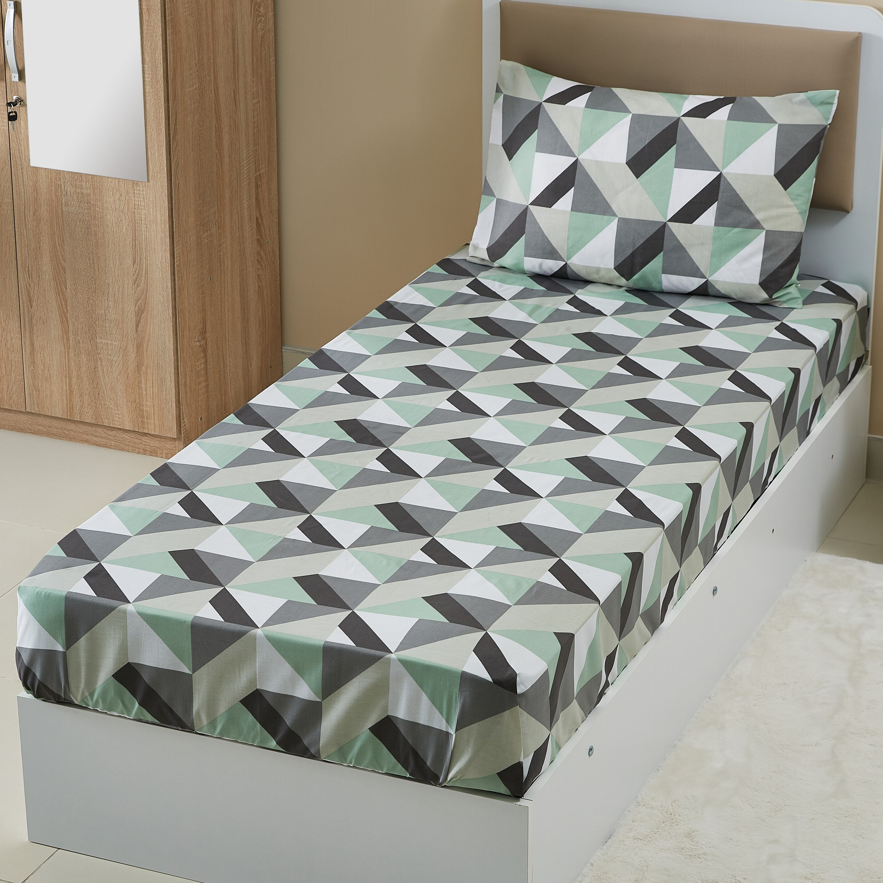 شرشف مسطح فردي بولي قطن مع غطاء وسادة من أتلانتا جايد  - 150x260 سم-hbxhomeware-hbxbedroom-image-1