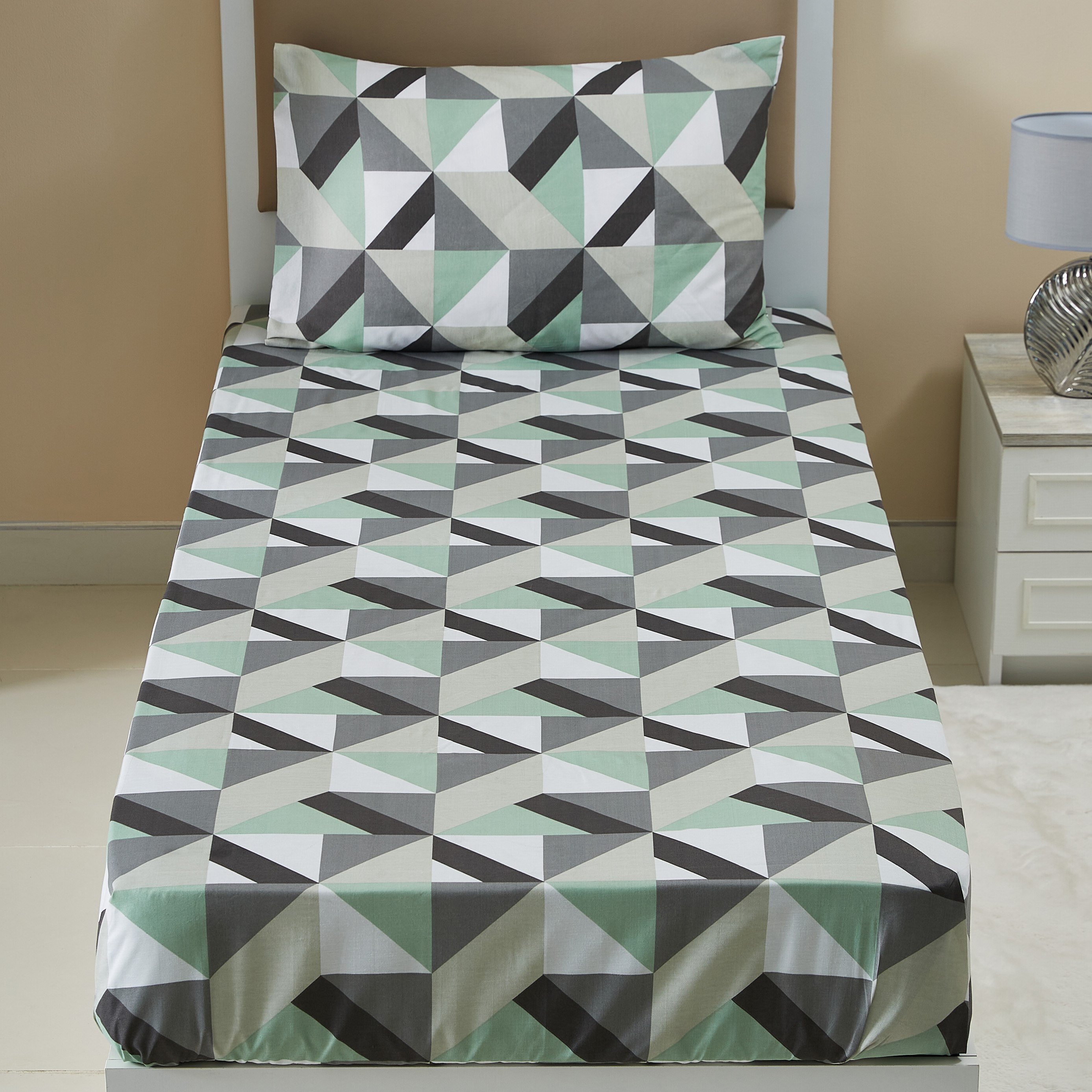 شرشف مسطح فردي بولي قطن مع غطاء وسادة من أتلانتا جايد  - 150x260 سم-hbxhomeware-hbxbedroom-image-2