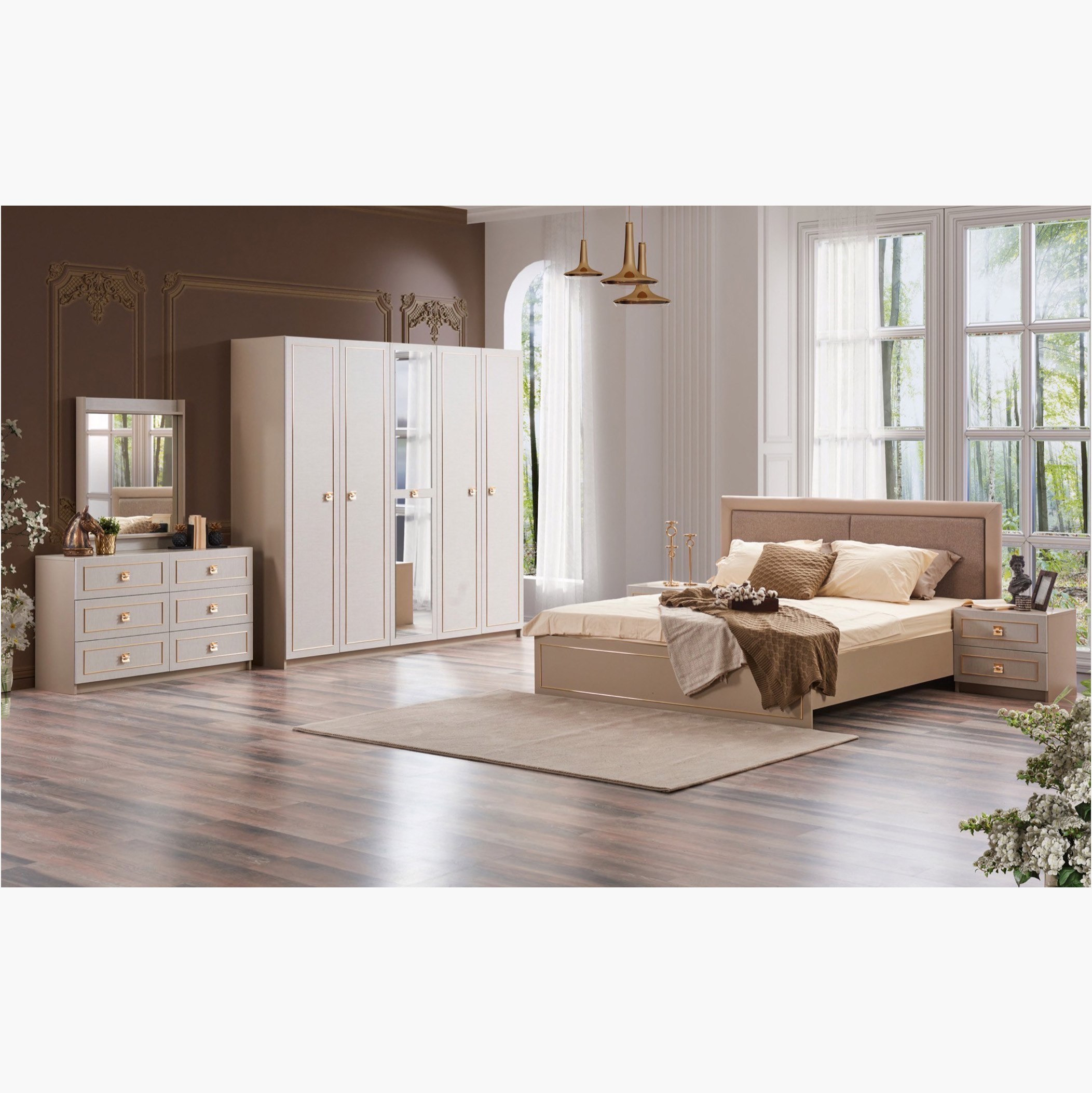 طقم غرفة نوم كينج 5 قطع من سيانا - 180x200 سم-hbxbedroom-bedsandbedsets-bedroomsets-king-image-1