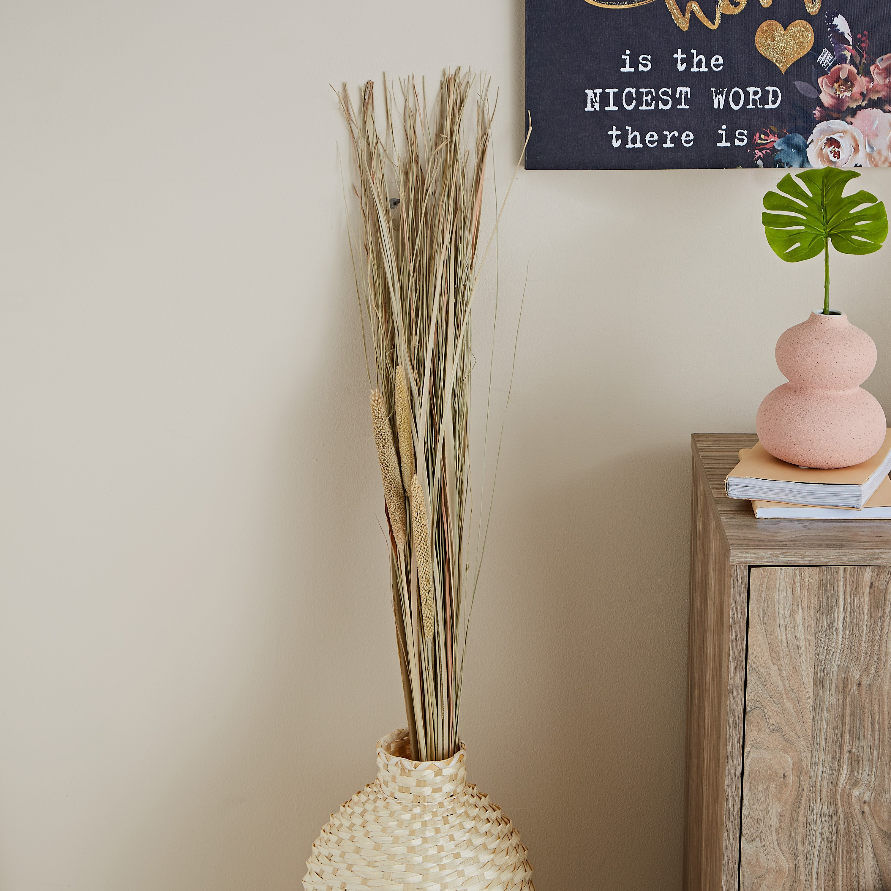 عصا زينة رفيعة بالنخيل والعشب من إتنا - 100 سم-hbxdecorandfurnishings-homeaccessories-artificialflowersandplants-image-1