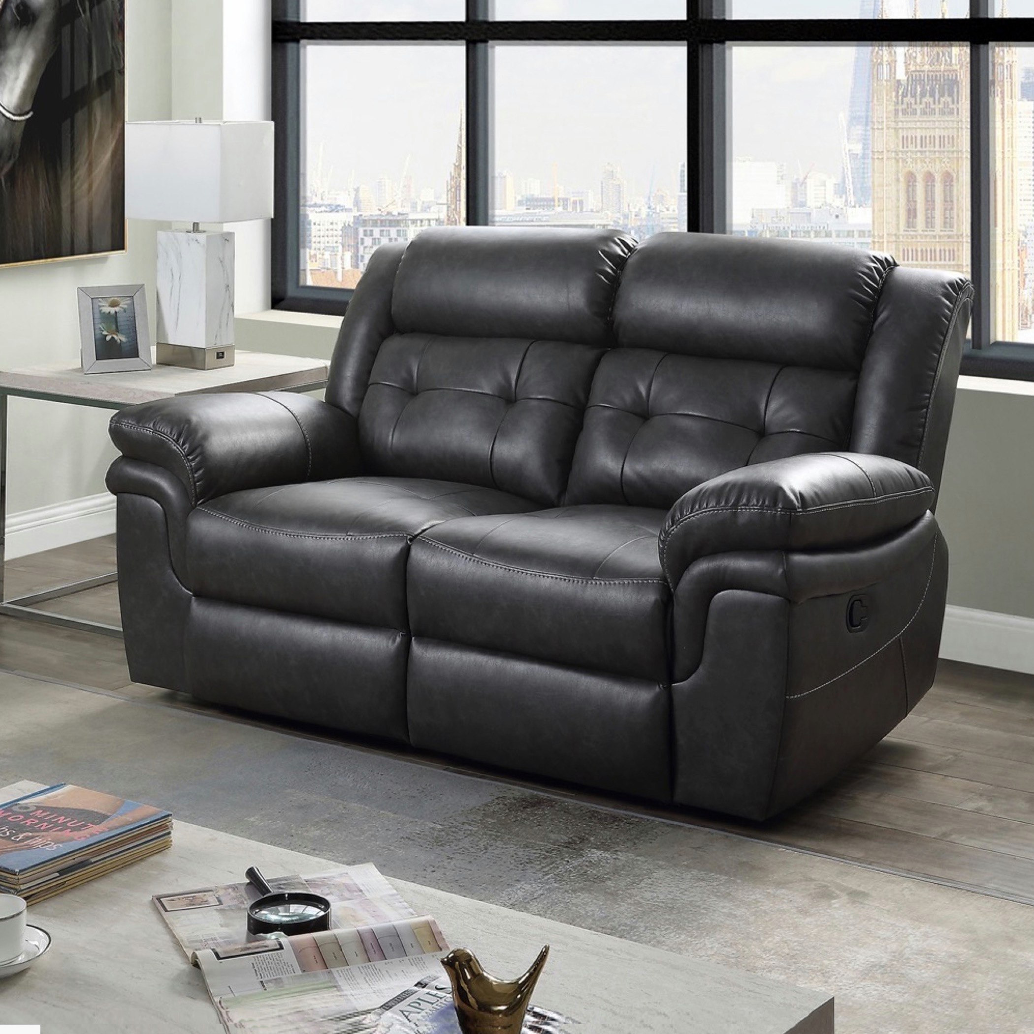 Buy Bradley 2 Seater Leather Look Fabric Recliner Sofa Online in