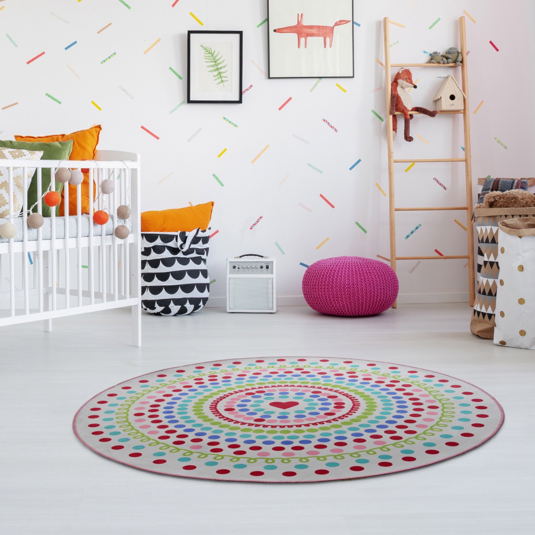 سجادة دائرية بطبعات قلوب ودوائر - 120 سم-hbxhomeware-hbxkidsandyouth-image-1