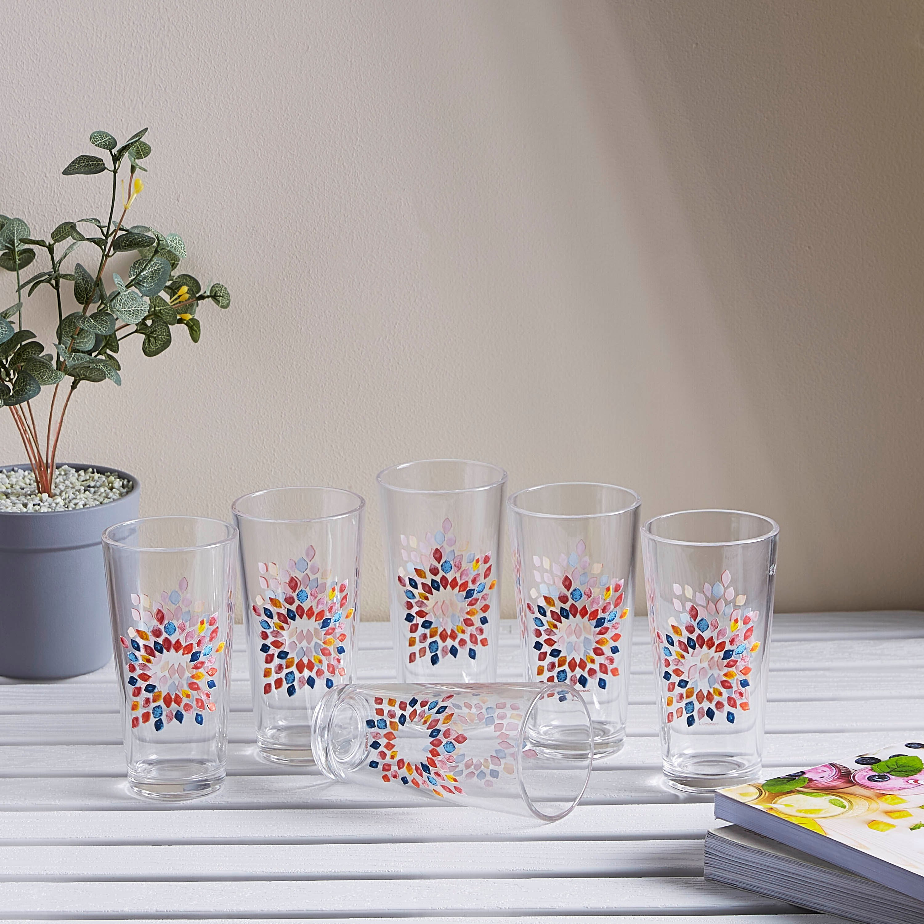 Aqua Flashy Leaves 6-Piece Highball Tumbler Set - 270 ml-hbxhomeware-hbxkitchen-image-1