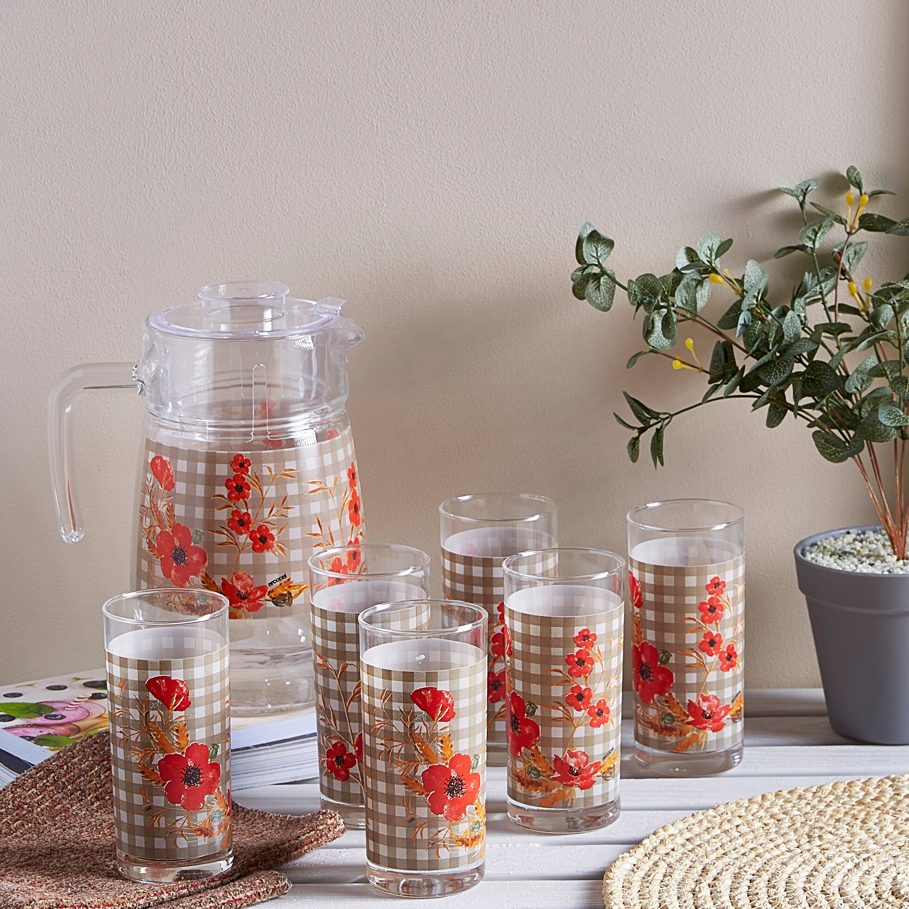 طقم أواني شرب 7 قطع ورود معتّقة-hbxhomeware-hbxkitchen-image-1