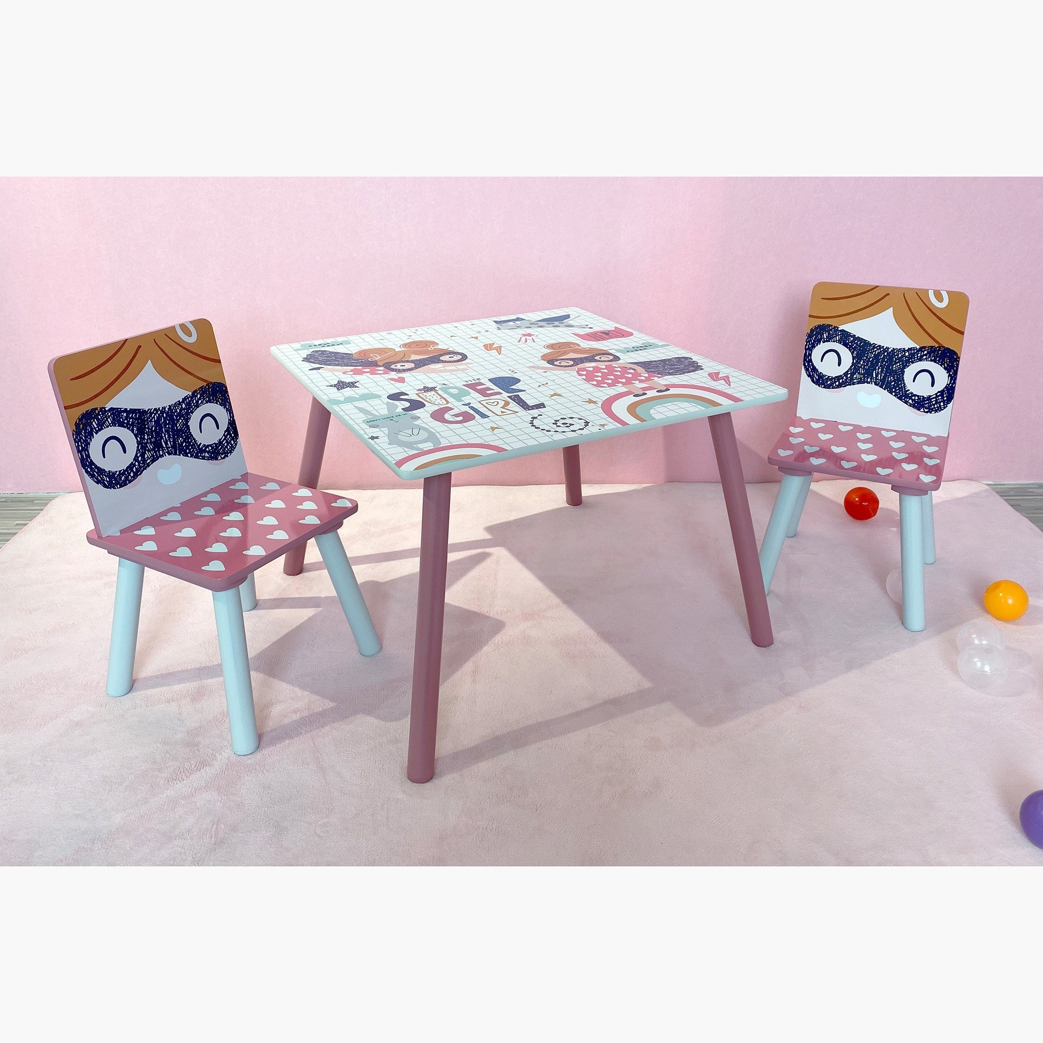 طاولة للأطفال مع كرسيين من سوبر جيرل-hbxkidsandyouth-playroom-tablesandchairs-image-5