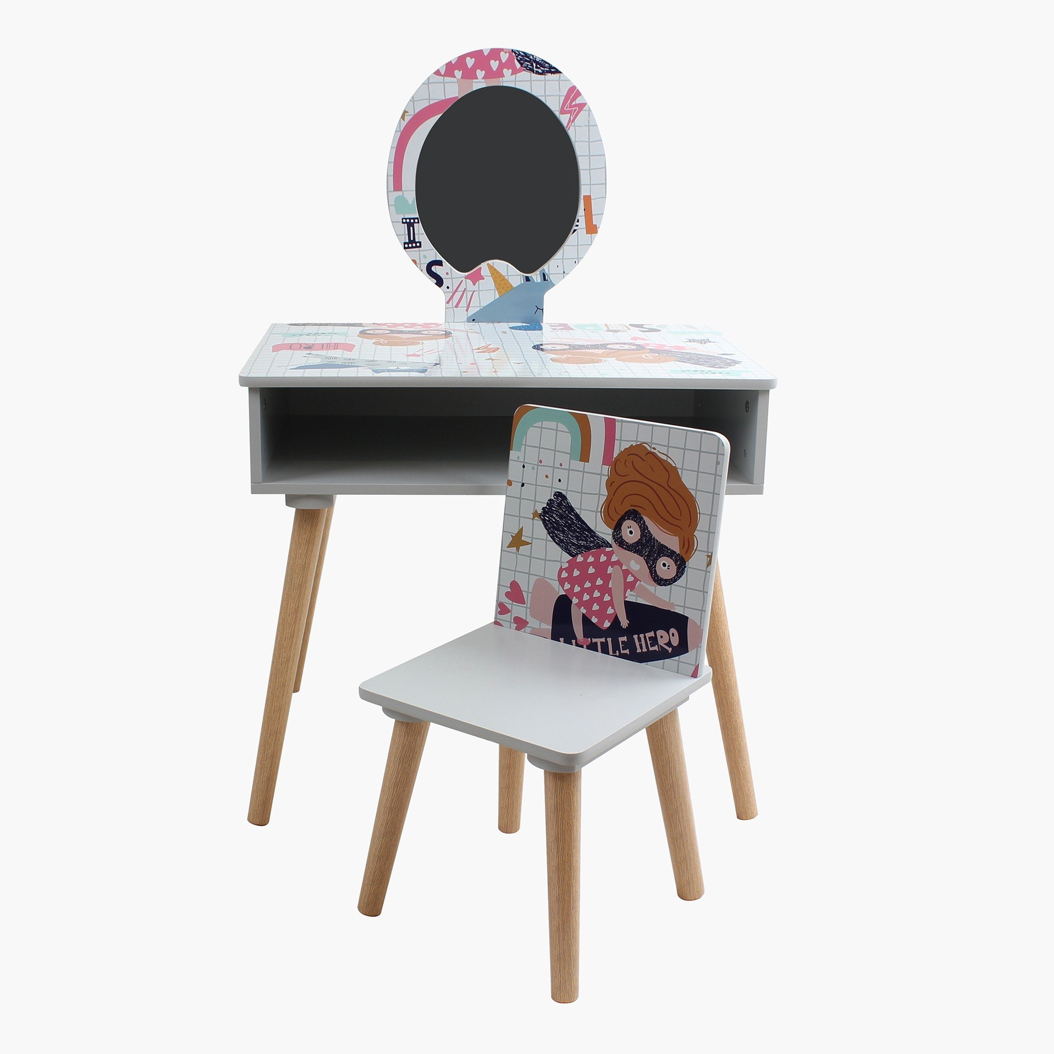 طقم طاولة تزيين بمرآة من سوبر جيرل-hbxfurniture-kidsroom-kidsdressersandmirrors-image-1