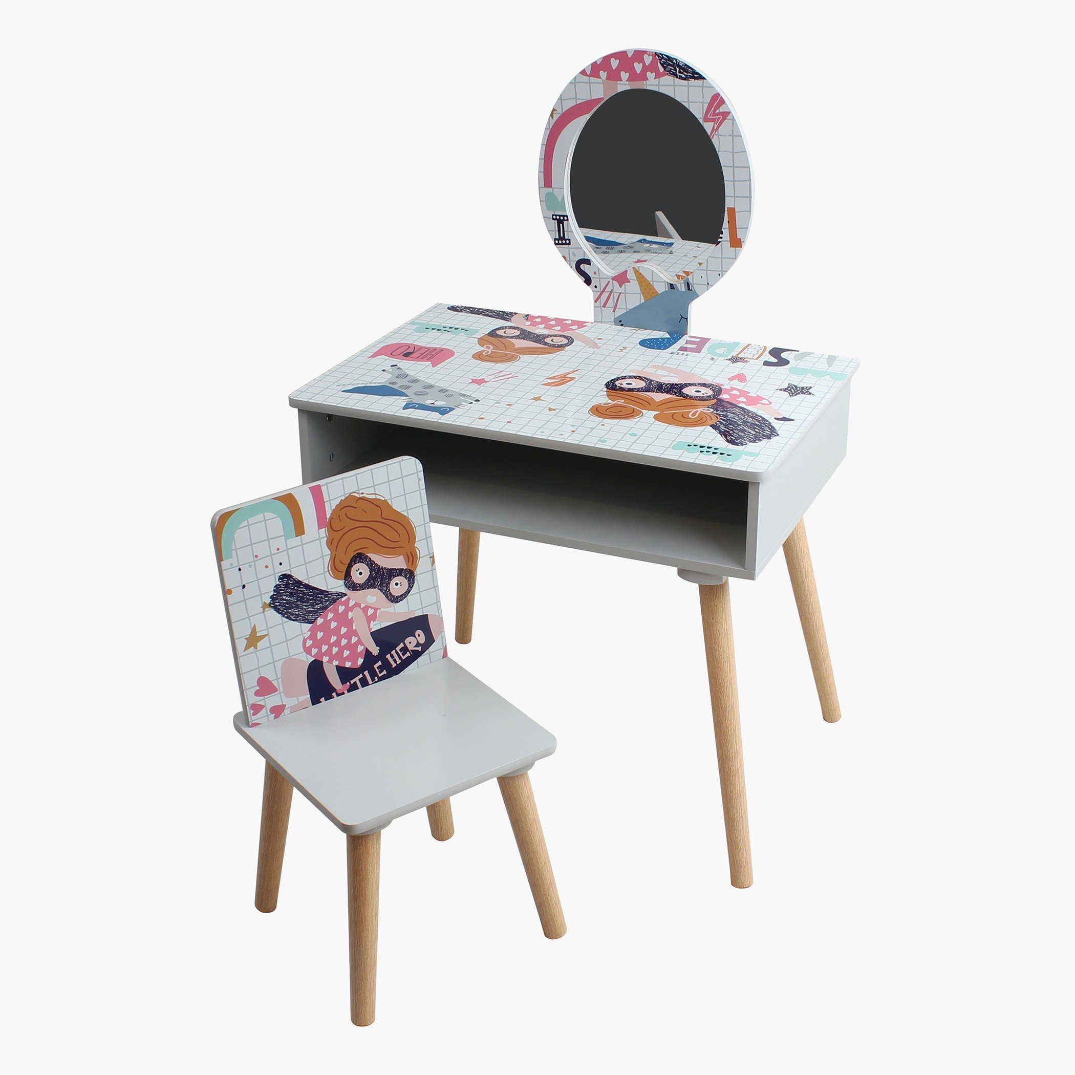 طقم طاولة تزيين بمرآة من سوبر جيرل-hbxfurniture-kidsroom-kidsdressersandmirrors-image-3
