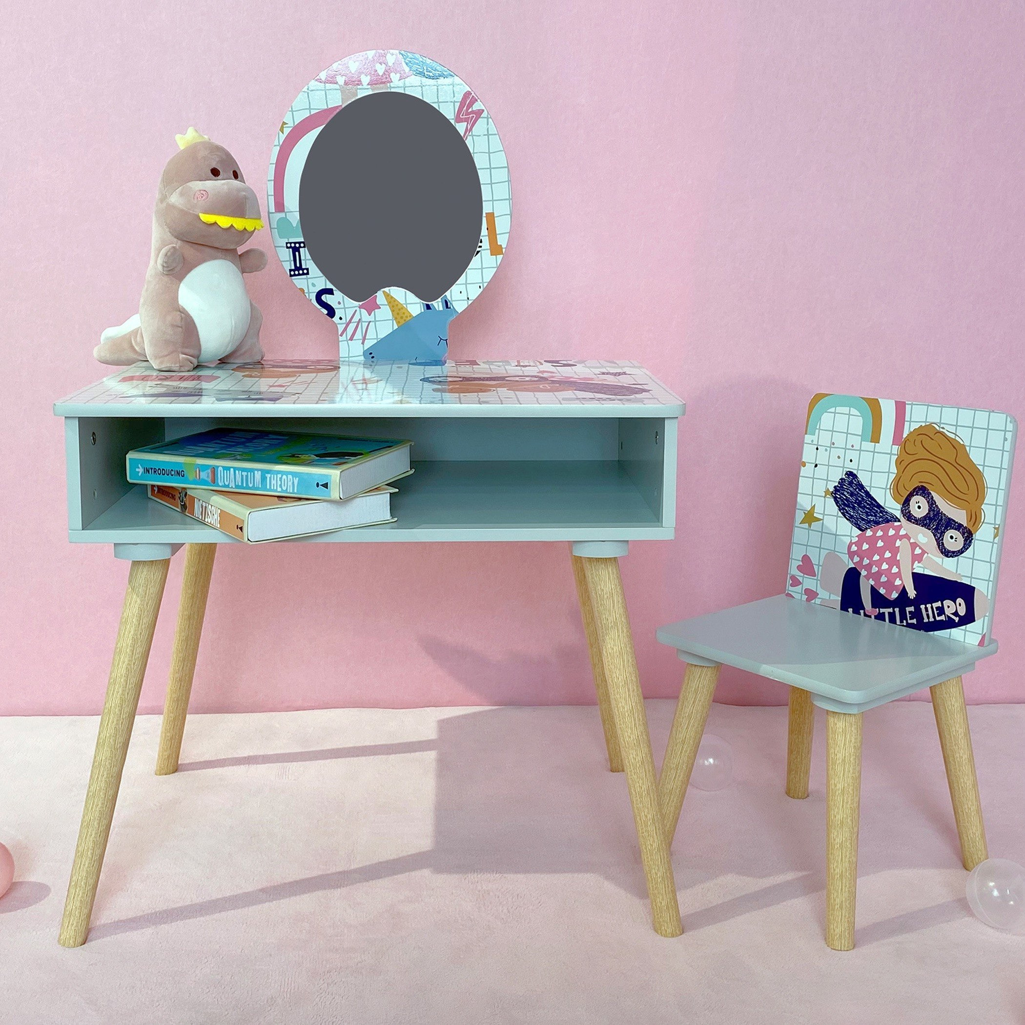 طقم طاولة تزيين بمرآة من سوبر جيرل-hbxfurniture-kidsroom-kidsdressersandmirrors-image-4