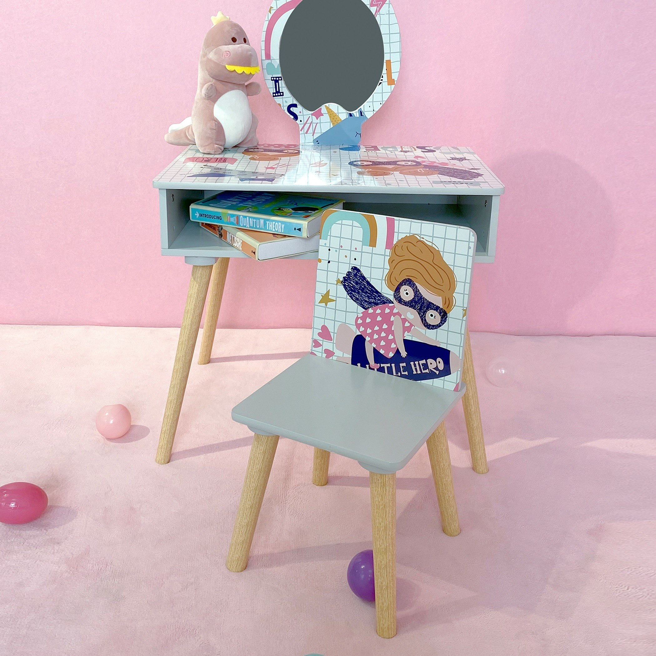 طقم طاولة تزيين بمرآة من سوبر جيرل-hbxfurniture-kidsroom-kidsdressersandmirrors-image-5