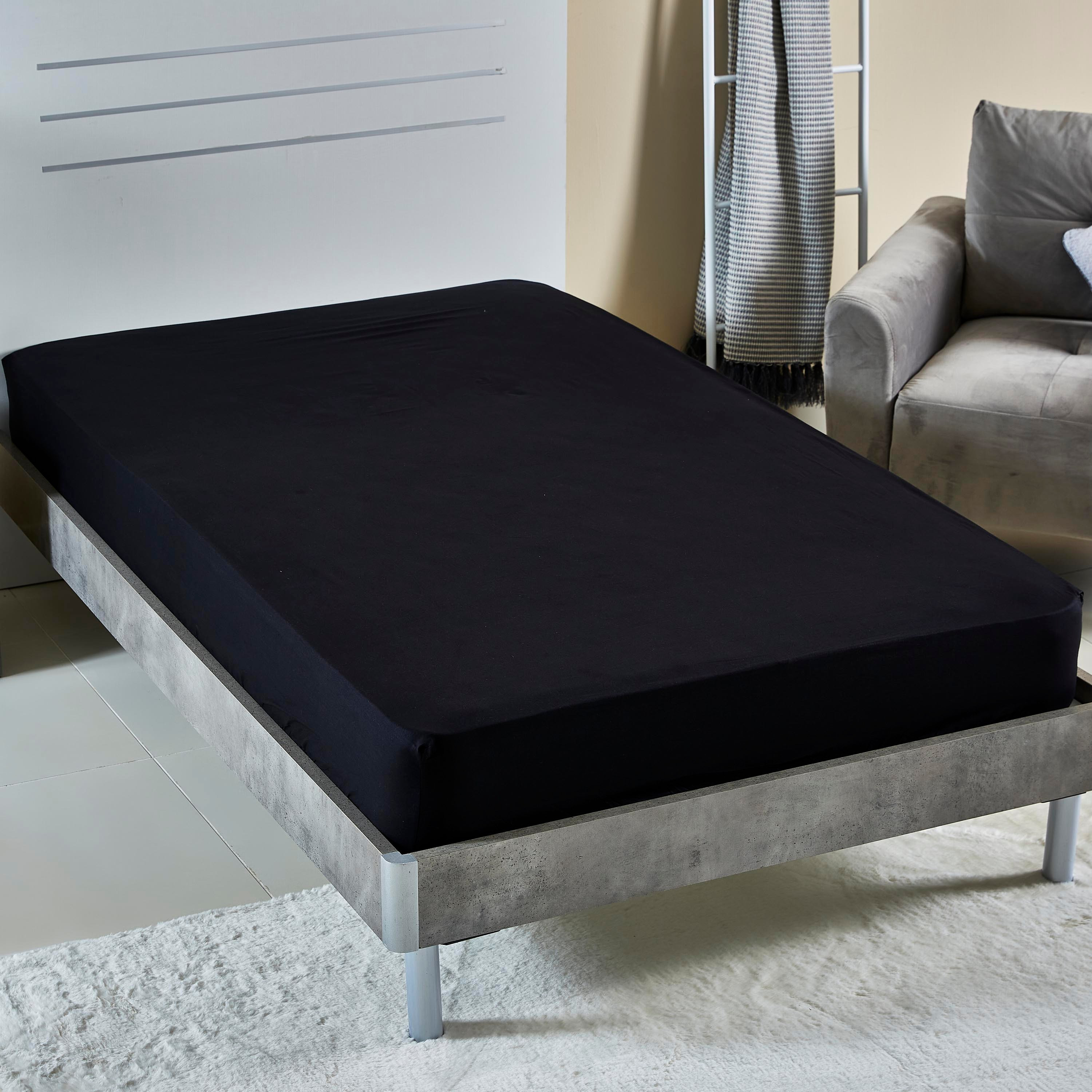 شرشف مطاطي مزدوج قطني سادة من ويلينجتون - 120x200 سم-hbxhomeware-bedding-fittedsheets-image-1