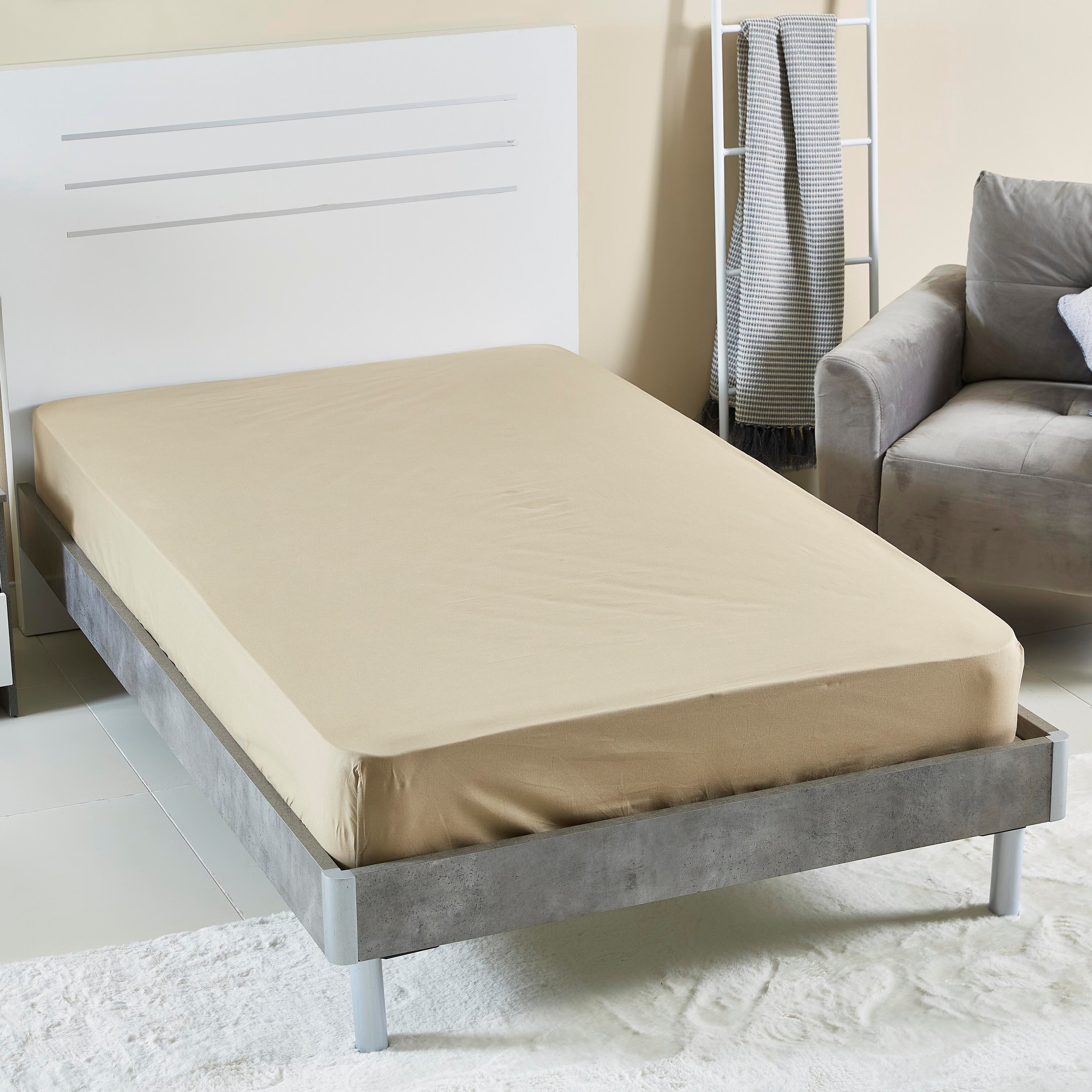 شرشف مطاطي مزدوج قطني سادة من ويلينجتون - 120x200 سم-hbxhomeware-hbxbedroom-image-1
