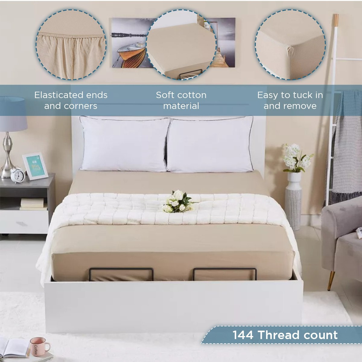 شرشف مطّاطي سادة قطني مقاس كوين من ويلينجتون - 150X200 سم-hbxhomeware-hbxbedroom-image-6
