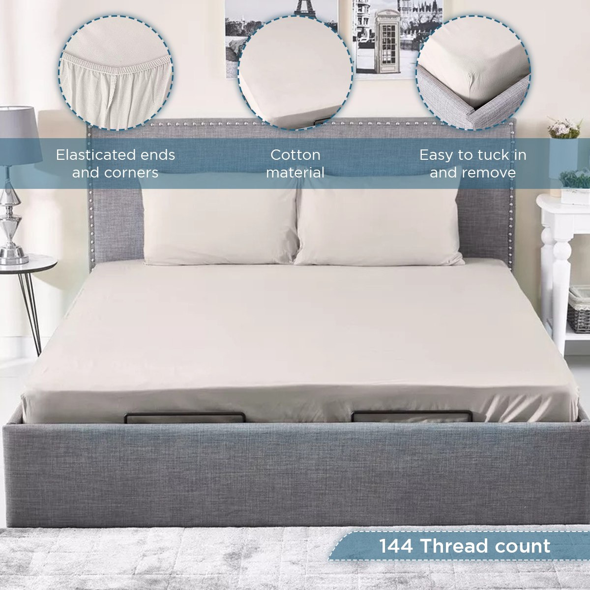 شرشف مطاطي كينج قطني سادة من ويلينجتون - 180x200 سم-hbxhomeware-bedding-fittedsheets-image-5