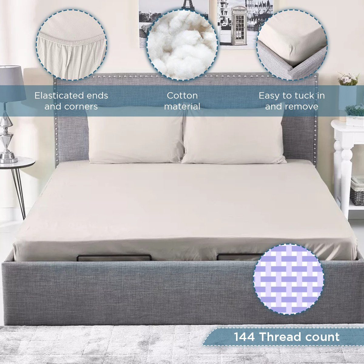 شرشف مطاطي سوبر كينج قطن سادة من ويلينجتون - 200x200  سم-hbxhomeware-hbxbedroom-image-6