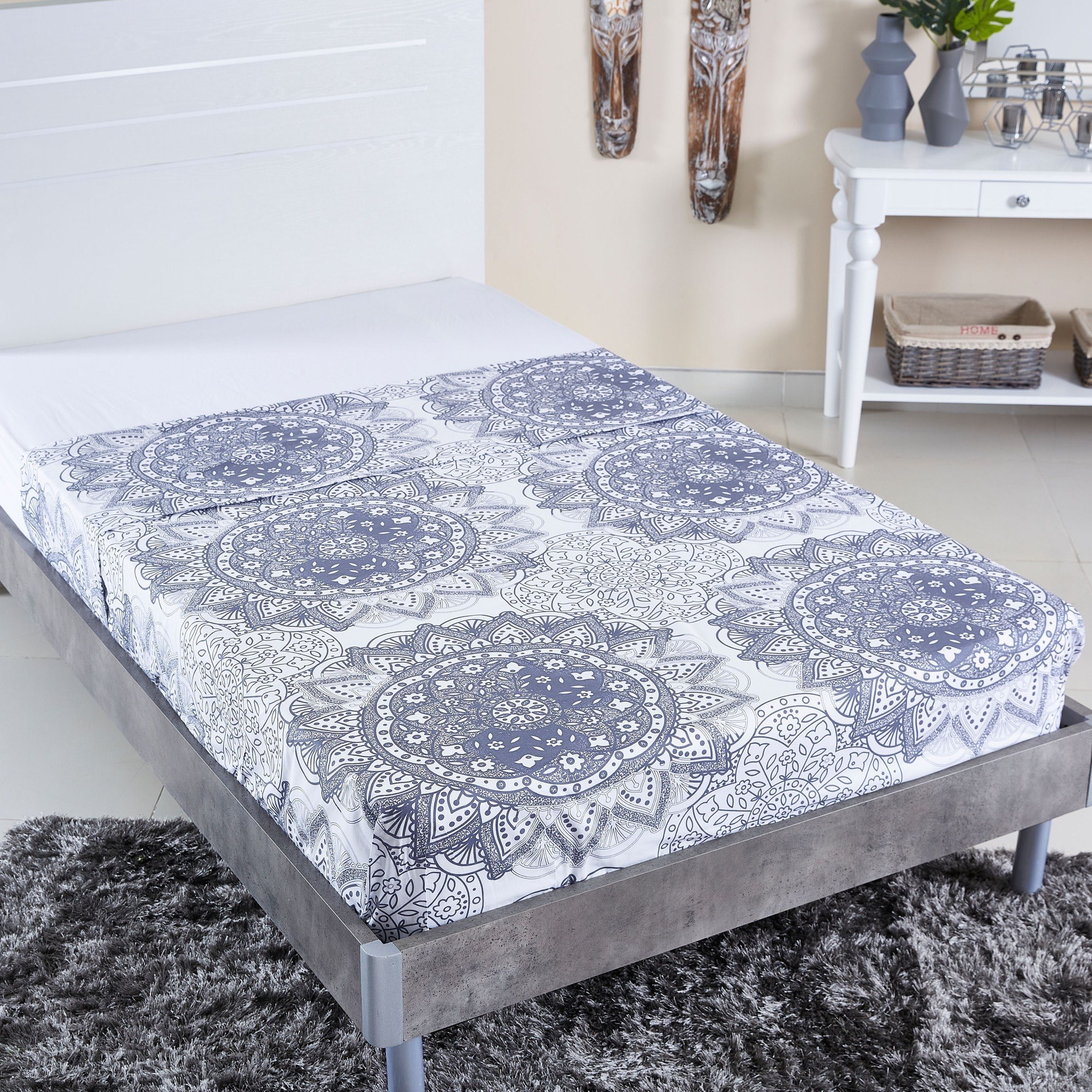 شرشف مسطّح توين قطني بطبعات ميداليان - 170x260 سم-hbxhomeware-hbxbedroom-image-1