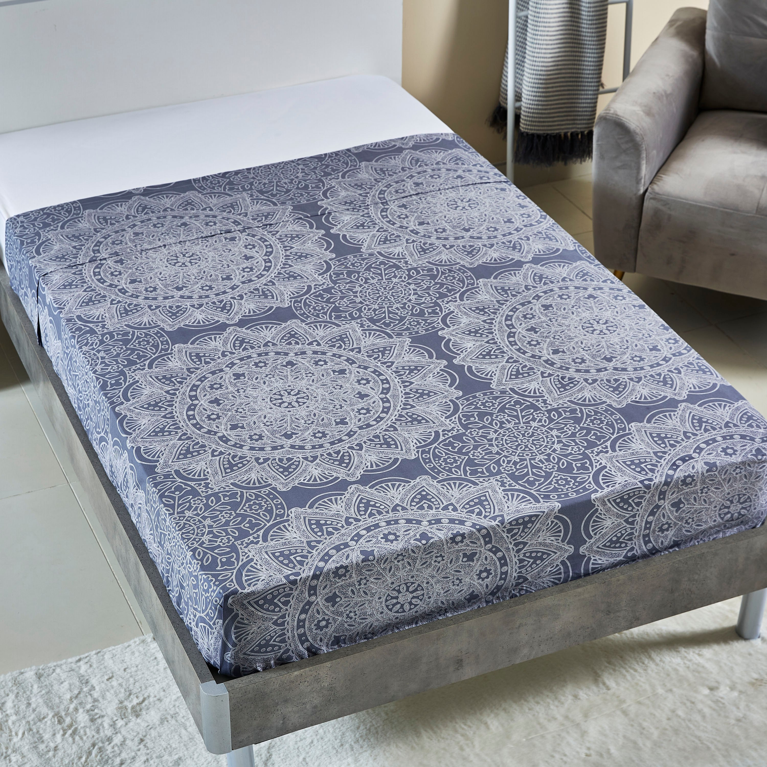 شرشف مسطّح مزدوج قطني بطبعات منقوشة - 170x260 سم-hbxhomeware-hbxbedroom-image-1