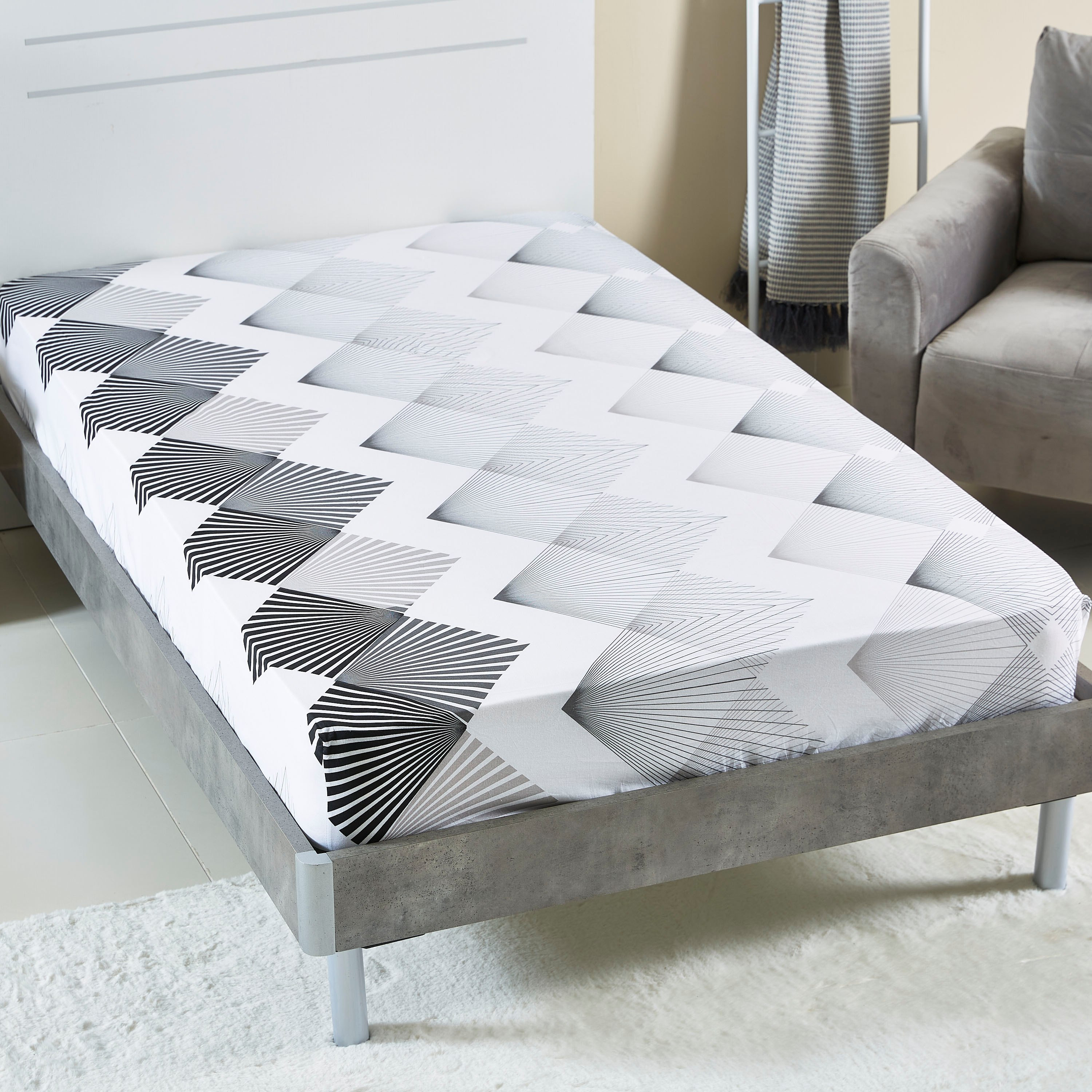 شرشف مطّاطي قطني مقاس مزدوج بطبعات من صن رايز - 120x200 سم-hbxhomeware-hbxbedroom-image-1
