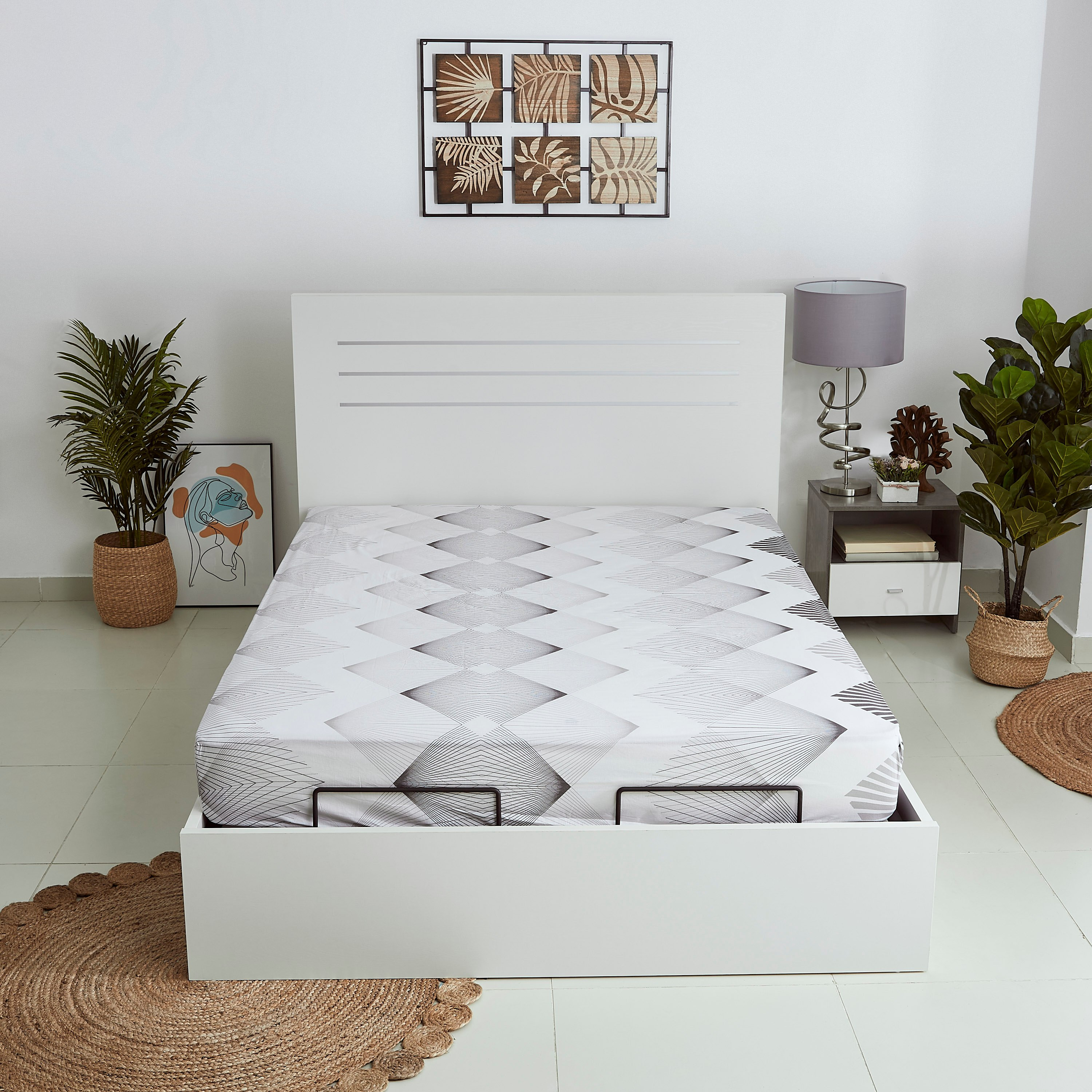 شرشف مطّاطي قطني مقاس كوين بطبعات من سانرايز - 150x200 سم-hbxhomeware-hbxbedroom-image-2