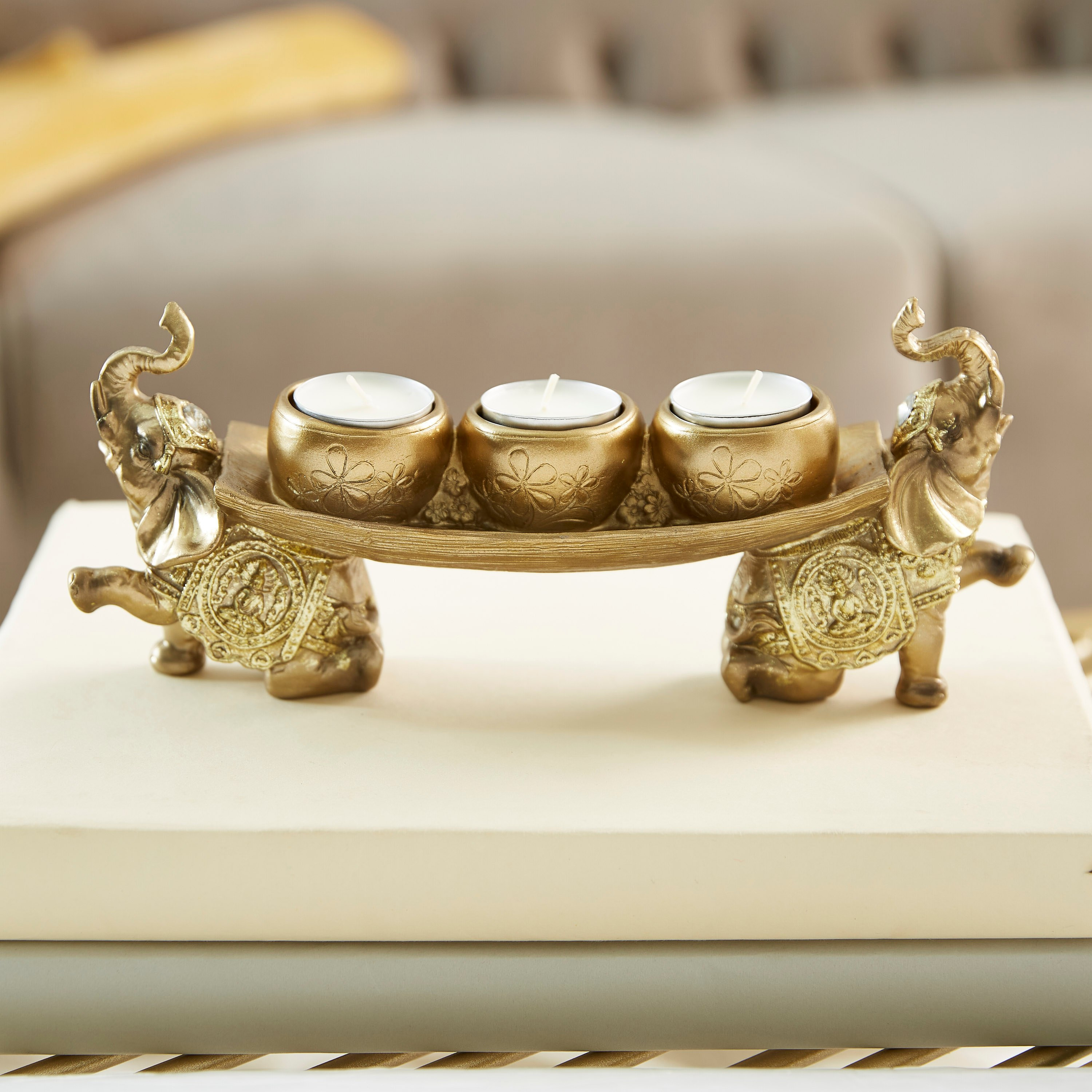 حامل شموع مع تمثال فيل من دايفين - 12 سم-hbxlivingroom-decorandaccessories-candleholders-image-1