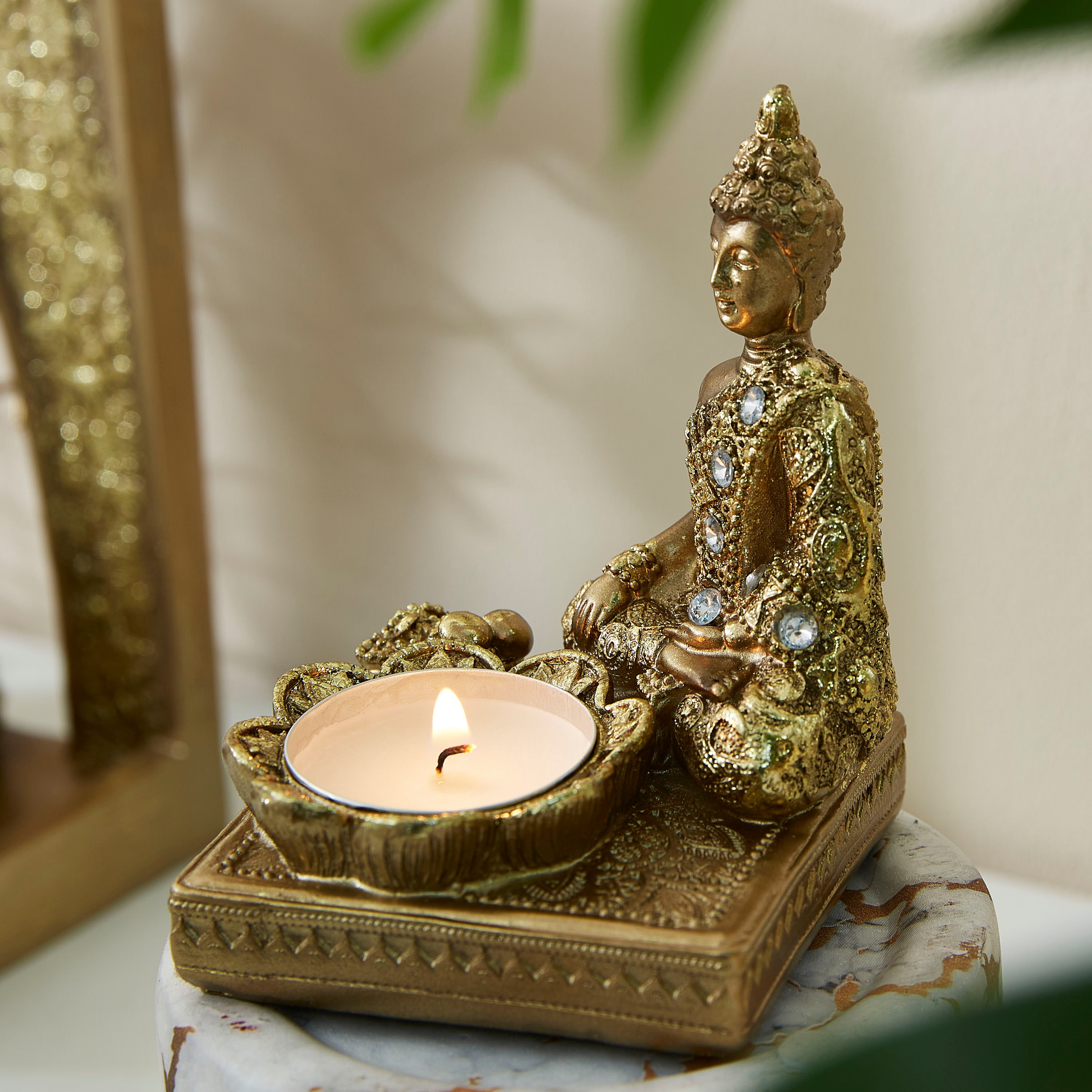 تمثال الإله بوذا مع حامل شموع صغيرة - 10 سم-hbxlivingroom-decorandaccessories-candleholders-image-2