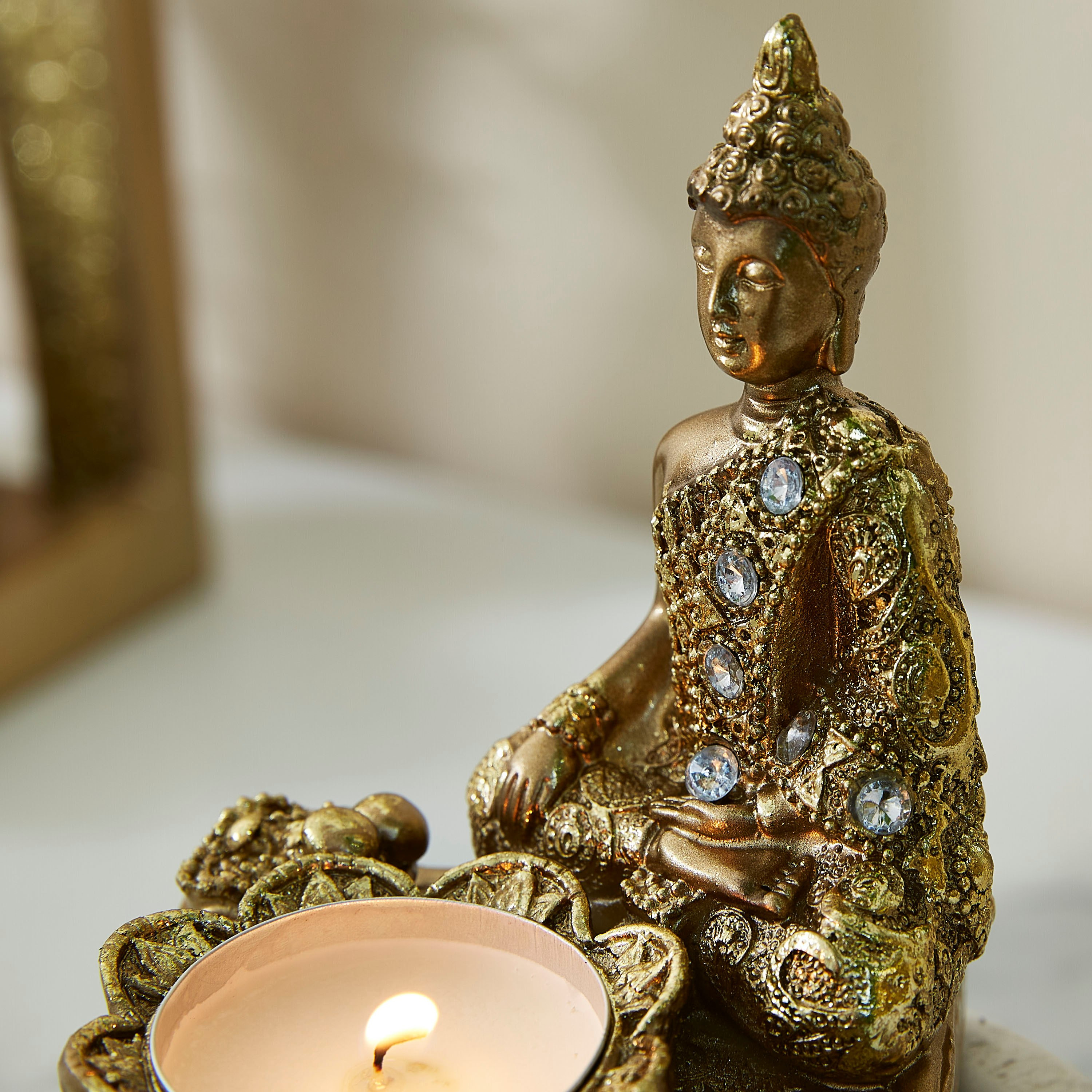 تمثال الإله بوذا مع حامل شموع صغيرة - 10 سم-hbxlivingroom-decorandaccessories-candleholders-image-3