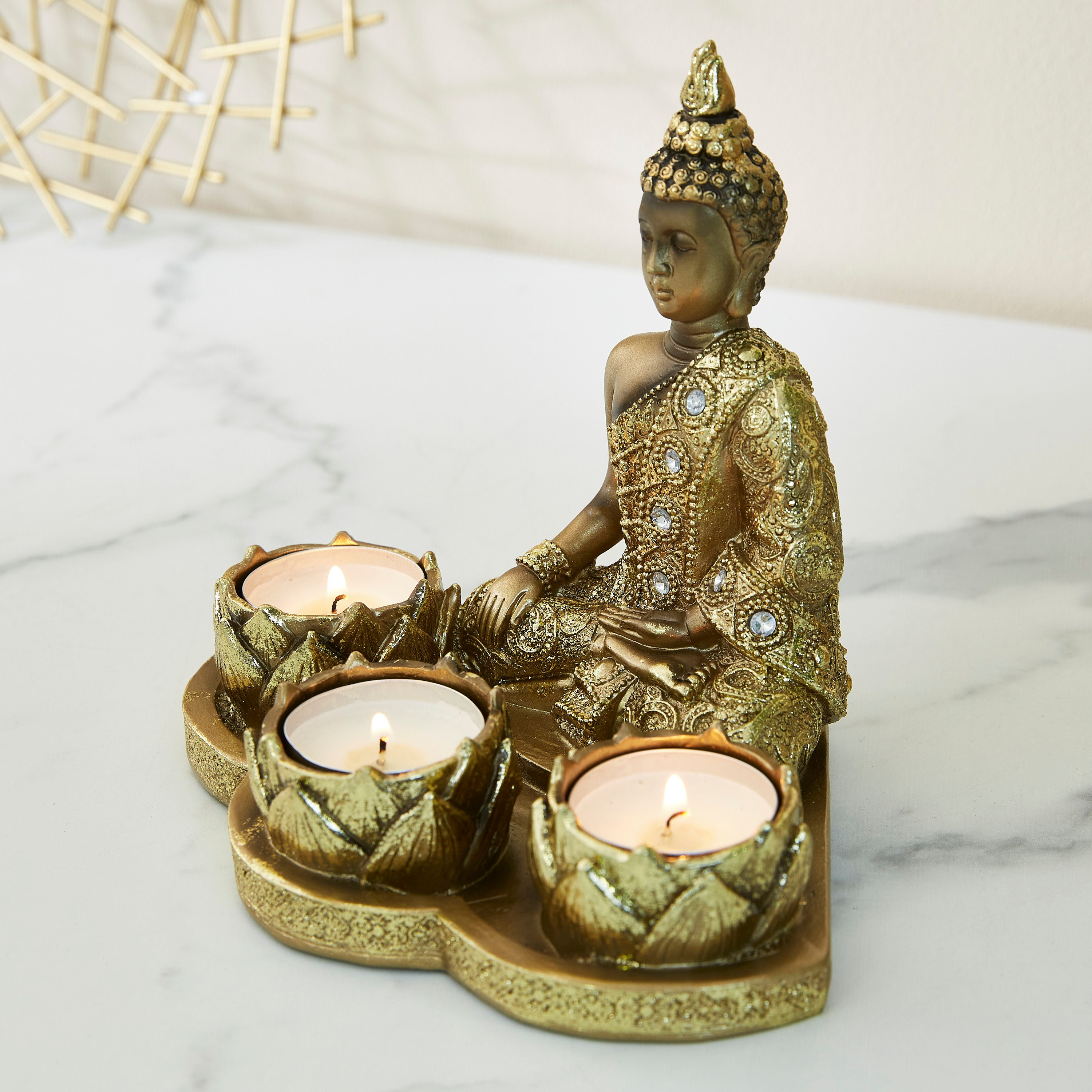 تمثال الإله بوذا مع 3 حاملات شموع صغيرة-hbxlivingroom-decorandaccessories-candleholders-image-3