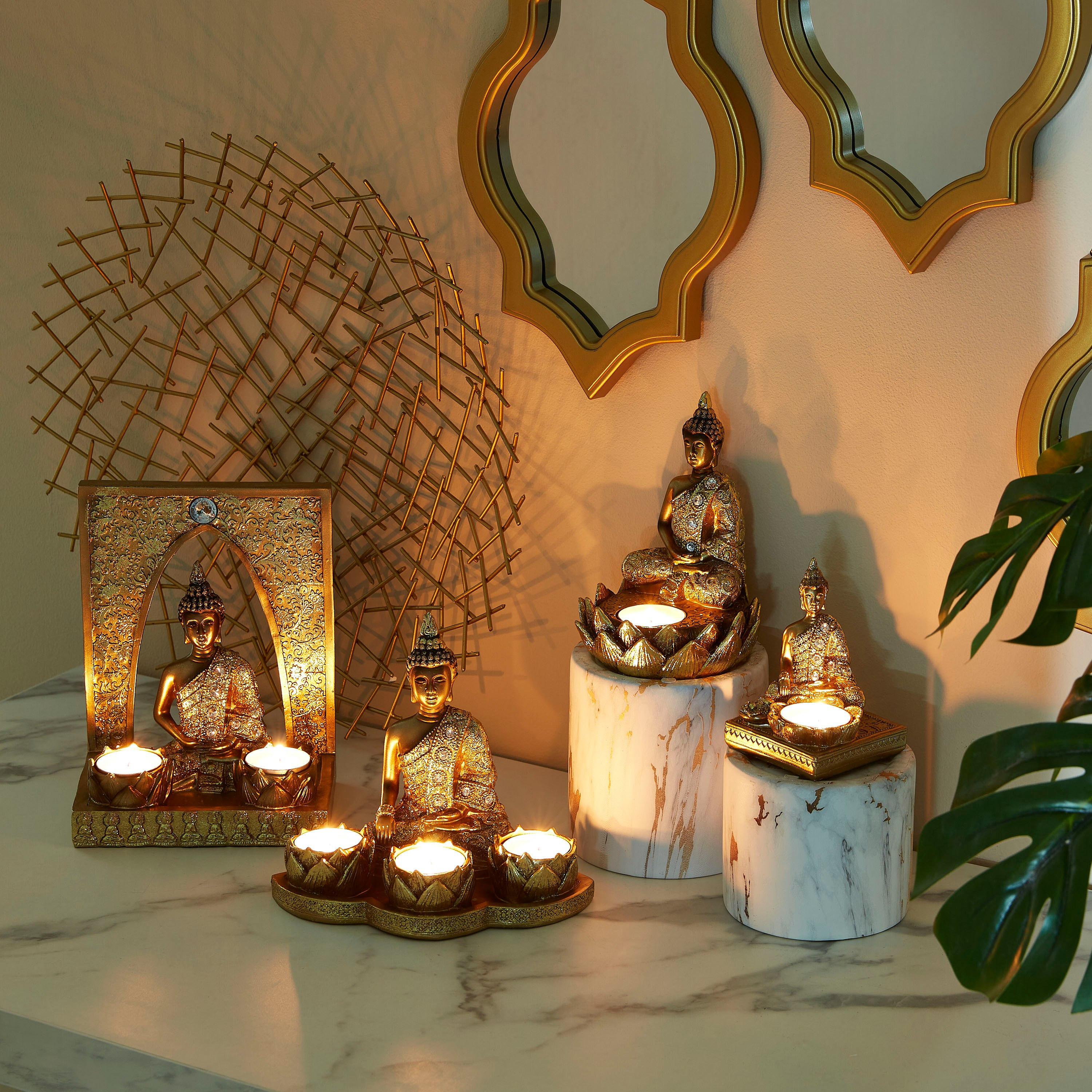 تمثال الإله بوذا مع 3 حاملات شموع صغيرة-hbxlivingroom-decorandaccessories-candleholders-image-4