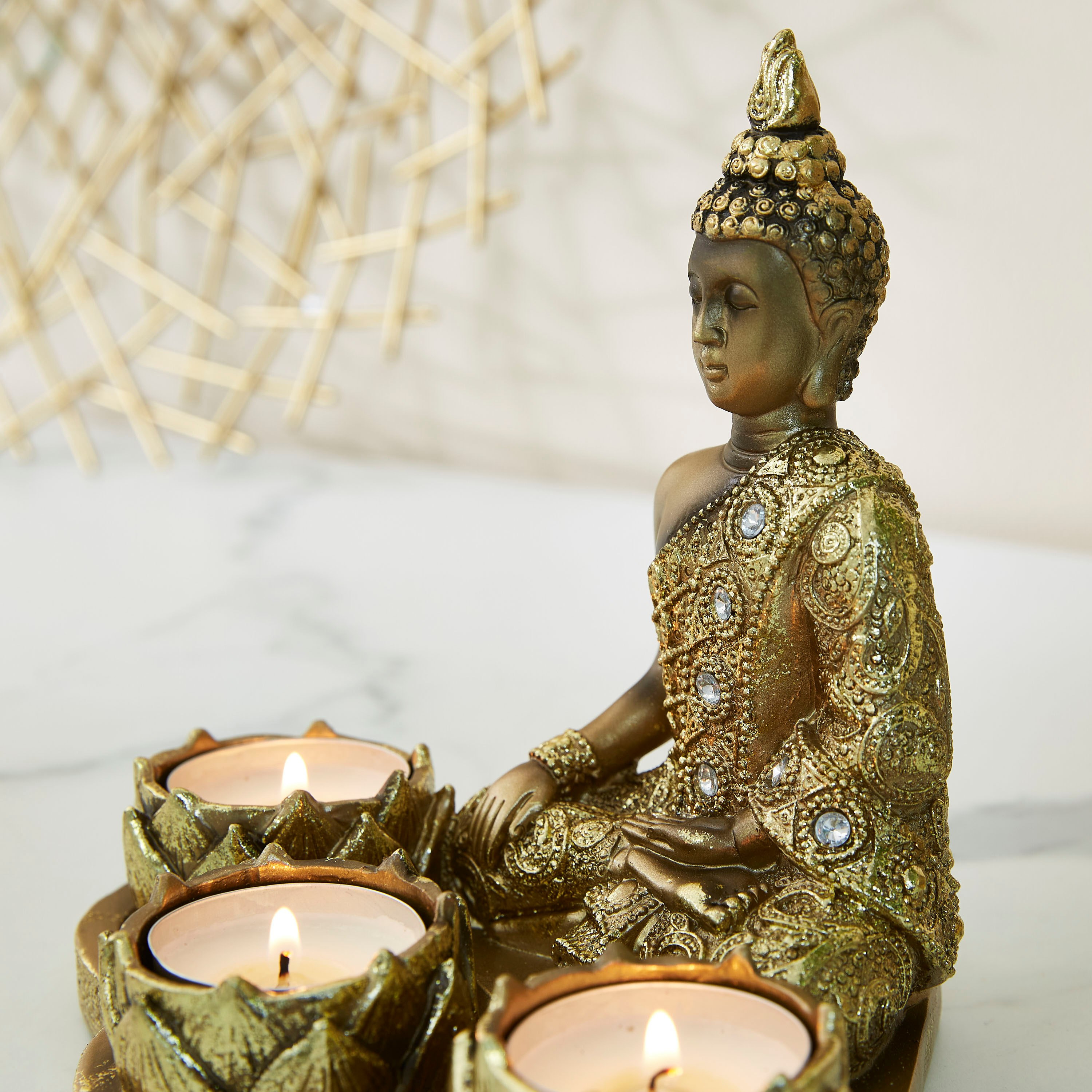 تمثال الإله بوذا مع 3 حاملات شموع صغيرة-hbxlivingroom-decorandaccessories-candleholders-image-5