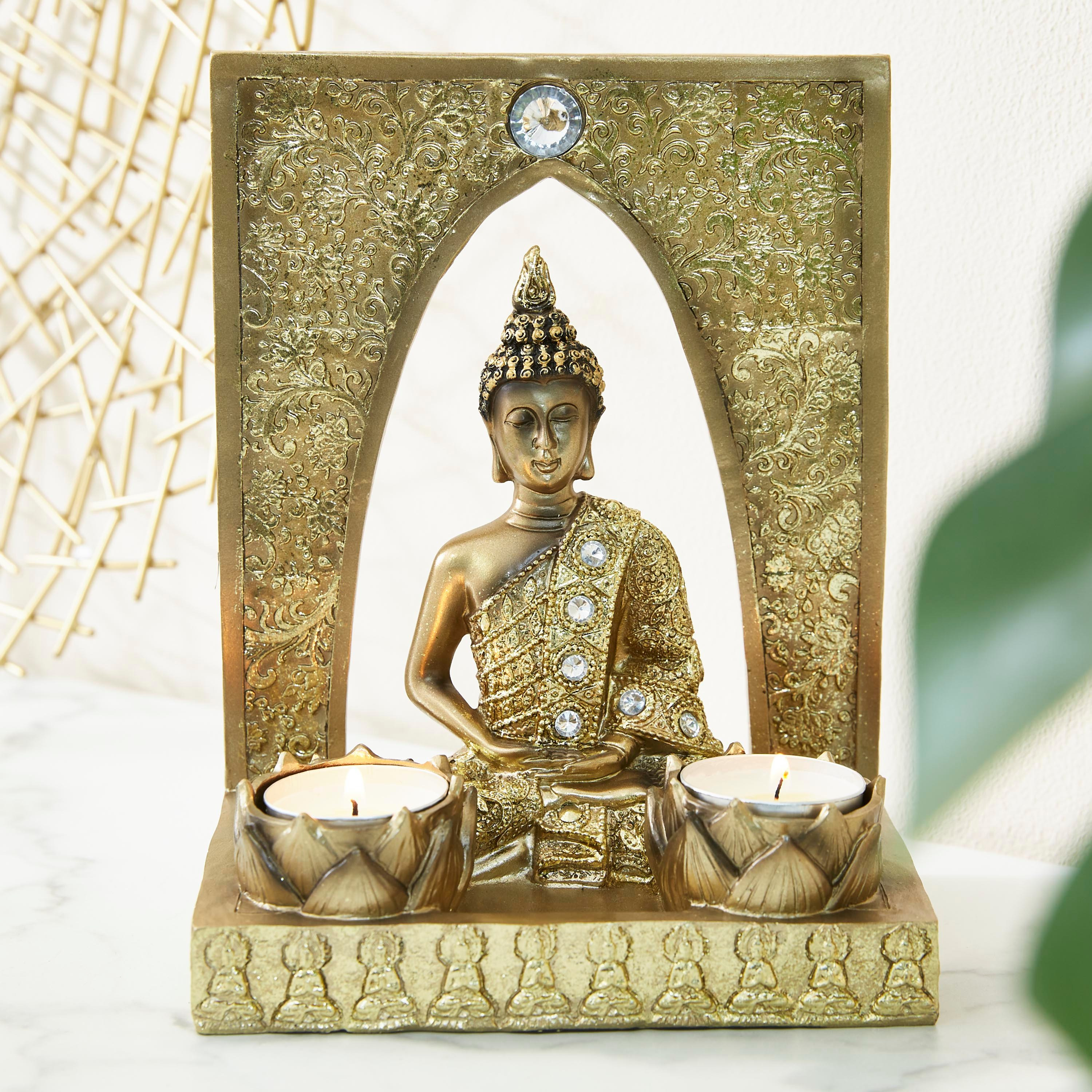تمثال بوذا مع حاملي شموع صغيرة-hbxlivingroom-decorandaccessories-candleholders-image-1