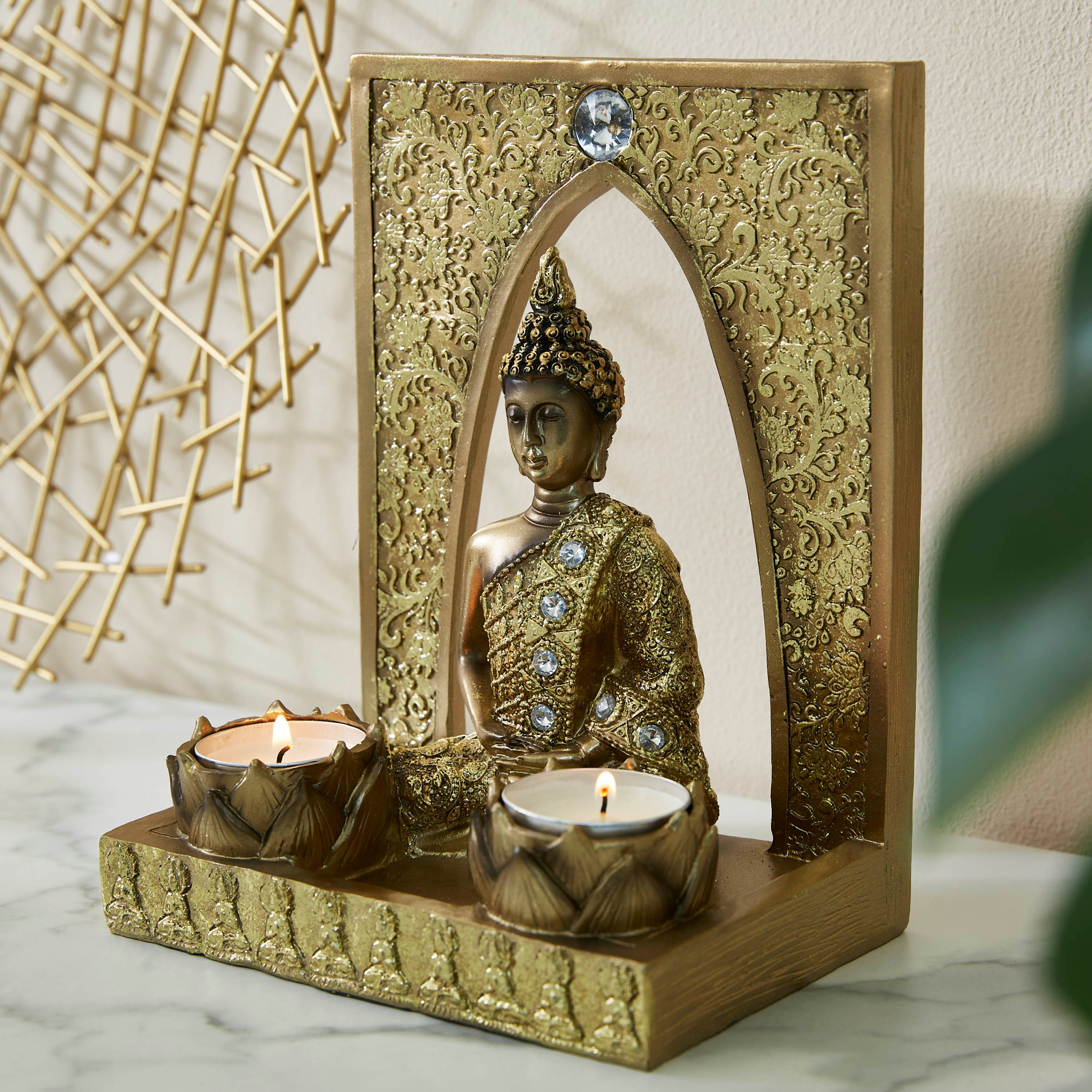 تمثال بوذا مع حاملي شموع صغيرة-hbxlivingroom-decorandaccessories-candleholders-image-3