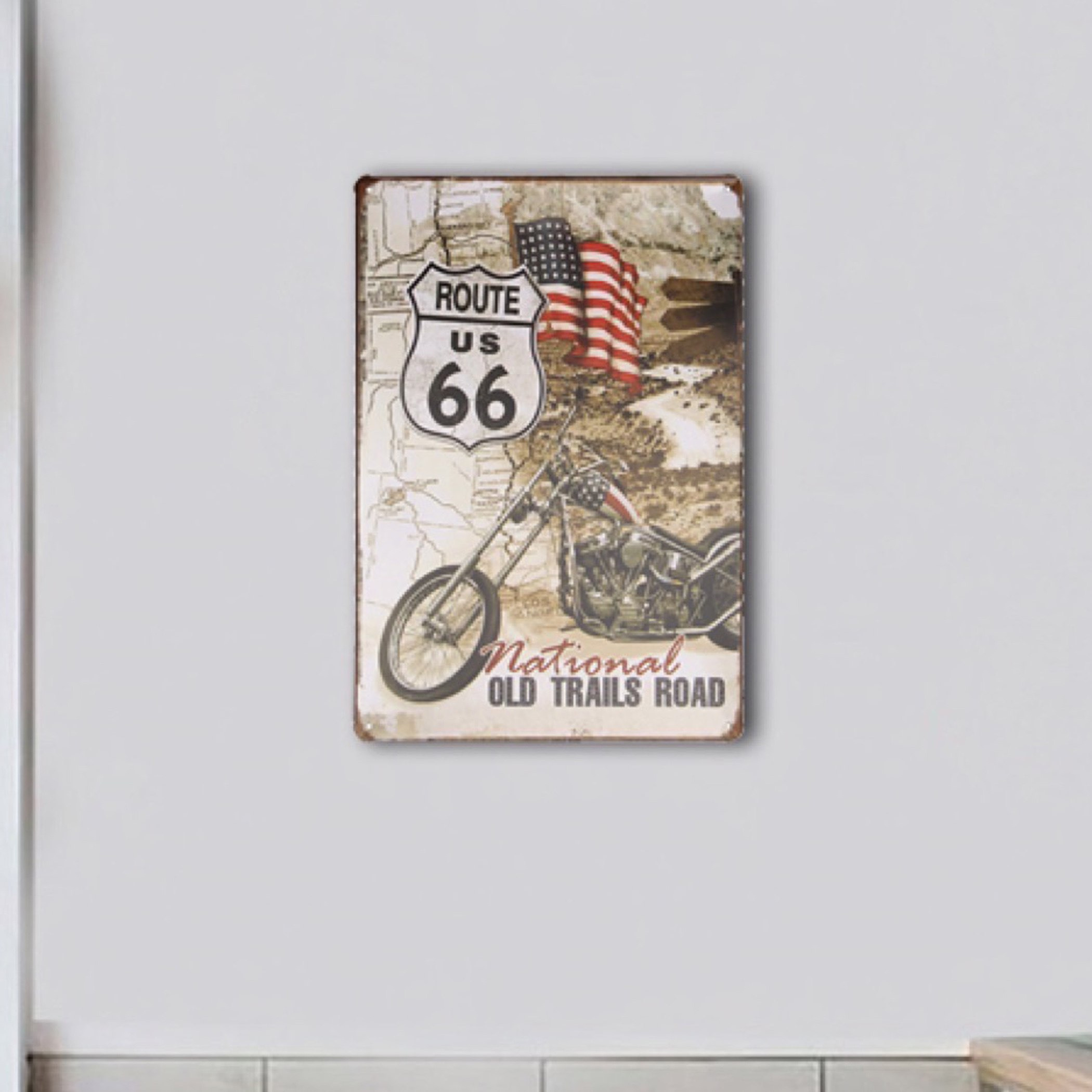 Emily Route 66 Old Trails Road Easy Rider Motorcycle Decorated Board-hbxlivingroom-walldecor-wallart-image-1