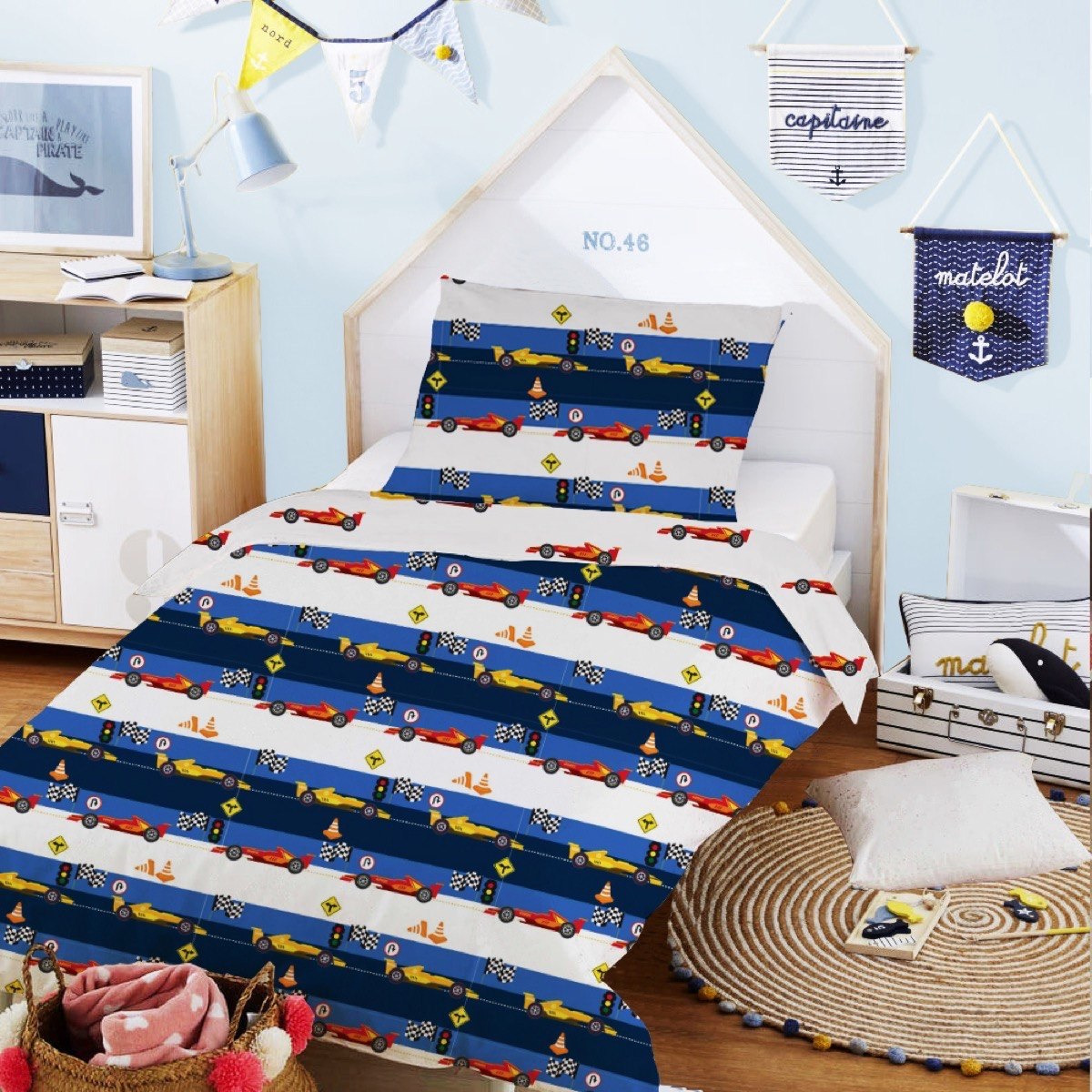 طقم لحاف ساتان بطبعات سيّارات رقمية من قطعتين من جوي- 135x220 سم-hbxhomeware-hbxkidsandyouth-image-1