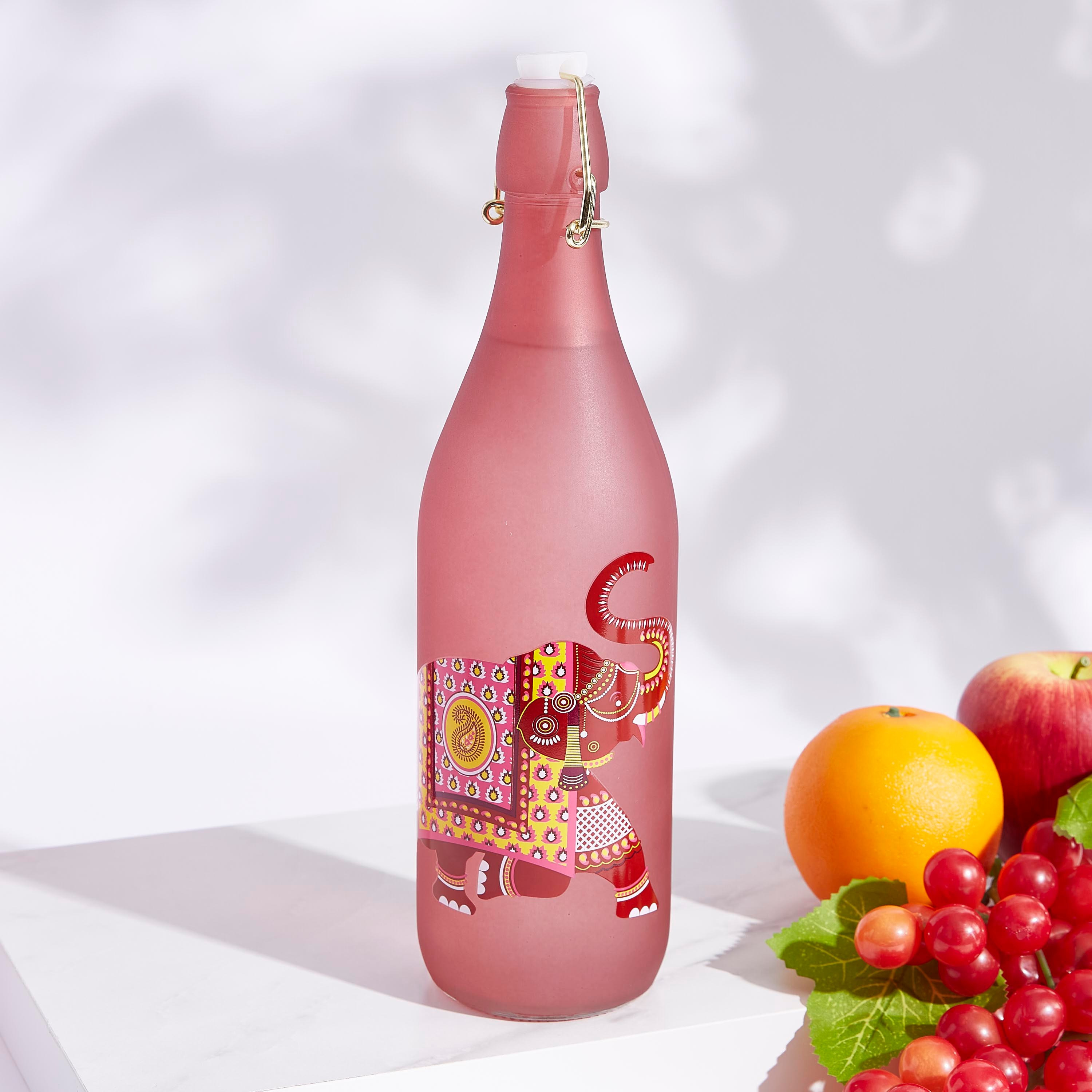 Festive Gold Printed Elephant Design Frosted Water Bottle - 1 L-hbxhomeware-hbxkitchen-image-1