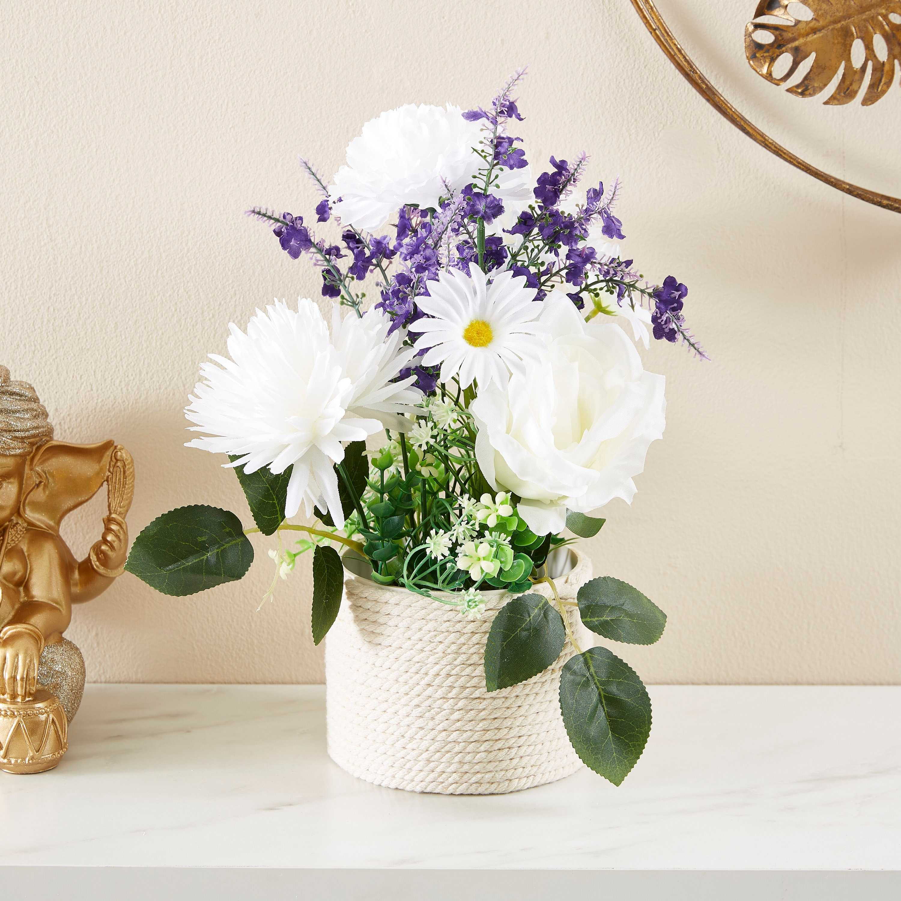 باقة زهور مختلطة بوليستر من ليدا - 28 سم-hbxdecorandfurnishings-homeaccessories-artificialflowersandplants-image-1