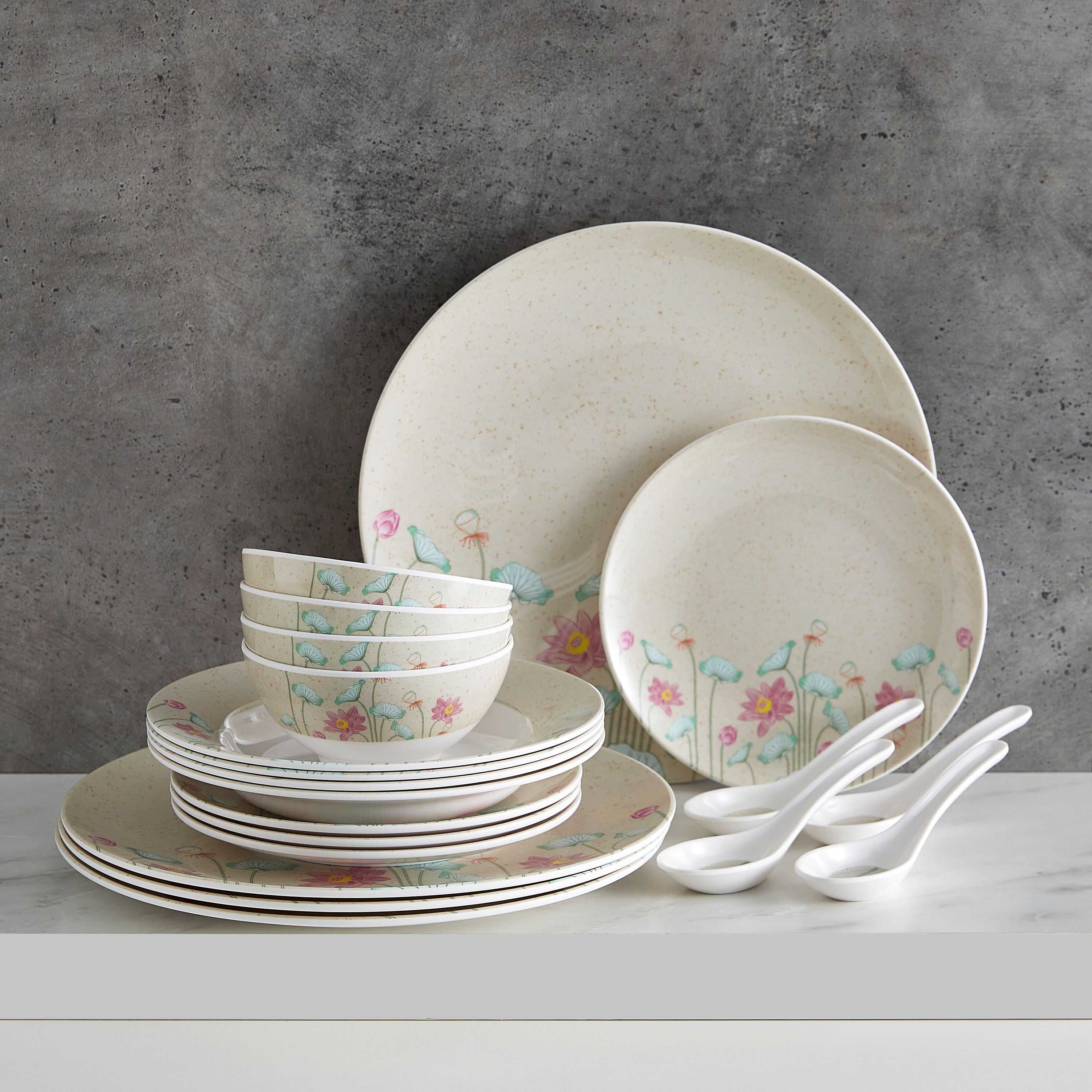 طقم مستلزمات مائدة بتصميم أزهار اللّوتس من فيستيف - 20 قطعة-hbxhomeware-hbxkitchen-image-1