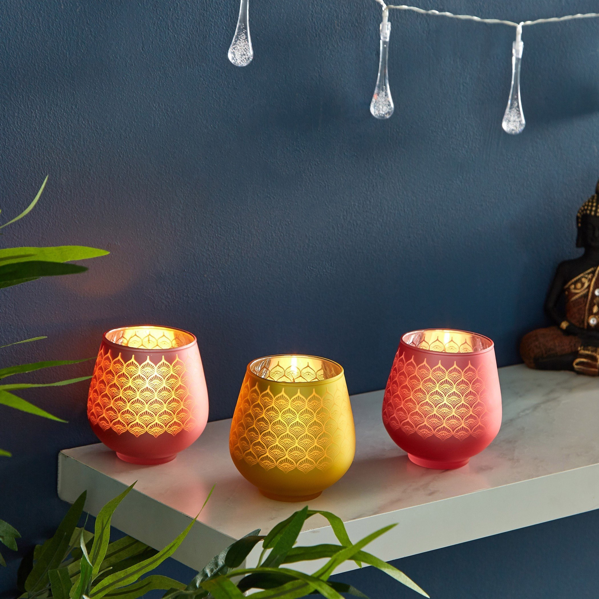 طقم حامل شموع صغيرة فوتيف زجاجي طاووس 3 قطع من مينيرفا-hbxlivingroom-decorandaccessories-candleholders-image-1