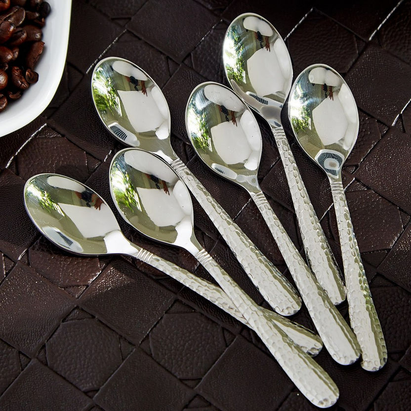 Hammered Stainless Steel Mocha Spoon - Set of 6-Cutlery-image-0