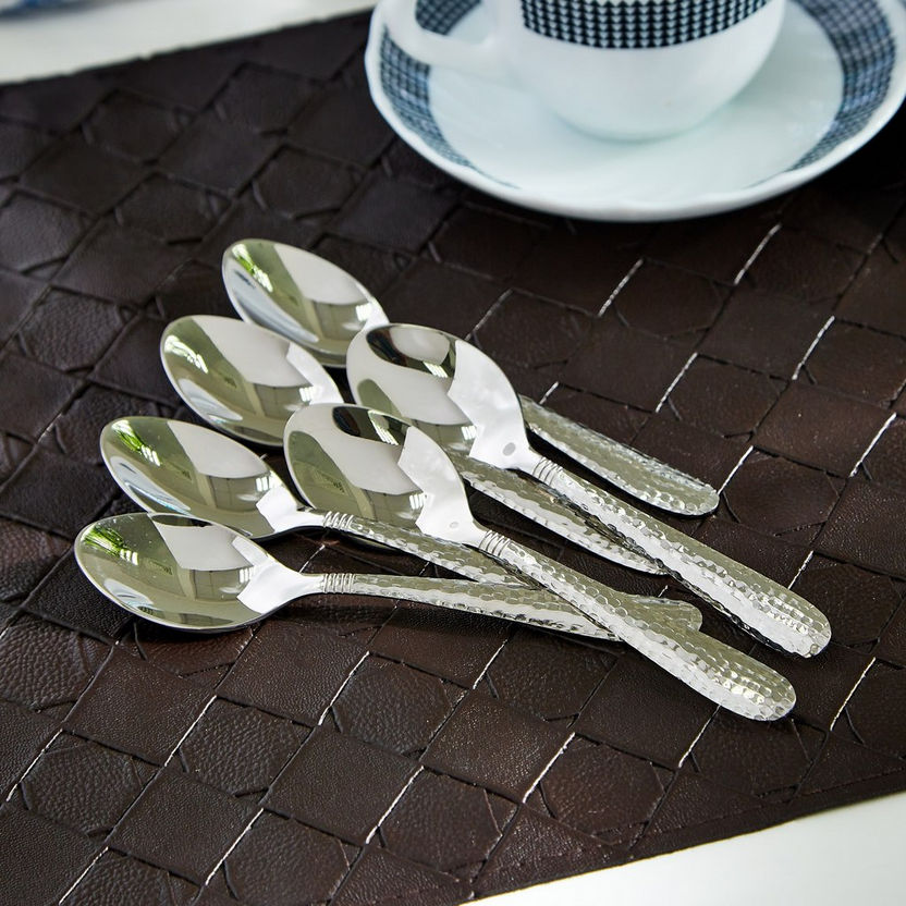 Hammered Stainless Steel Teaspoon - Set of 6-Cutlery-image-0